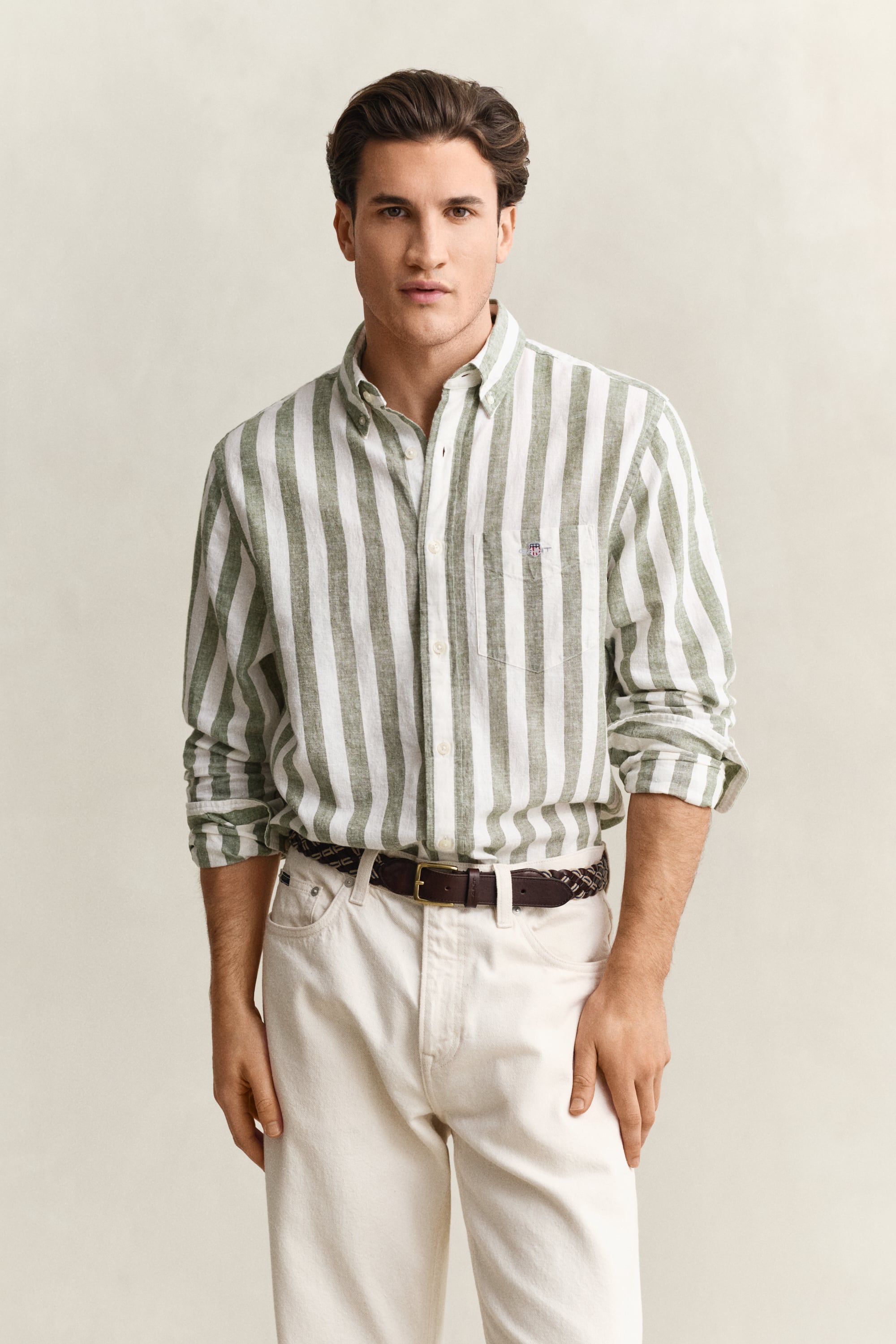 Gant Men's Dry Herb Green Striped Linen Blend Shirt (Xxxl)