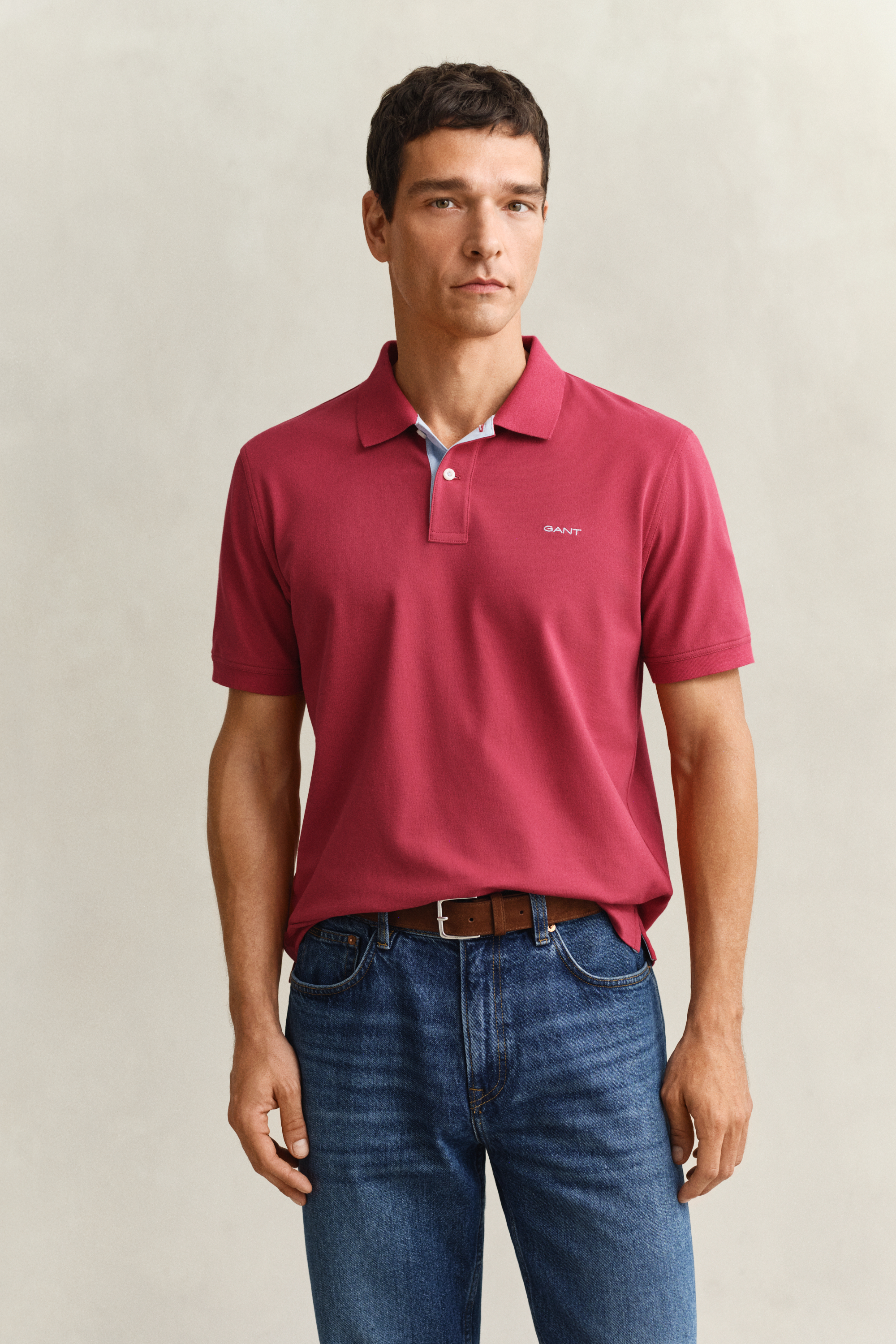 Gant Men's Muted Red Contrast Piqué Polo Shirt (M)