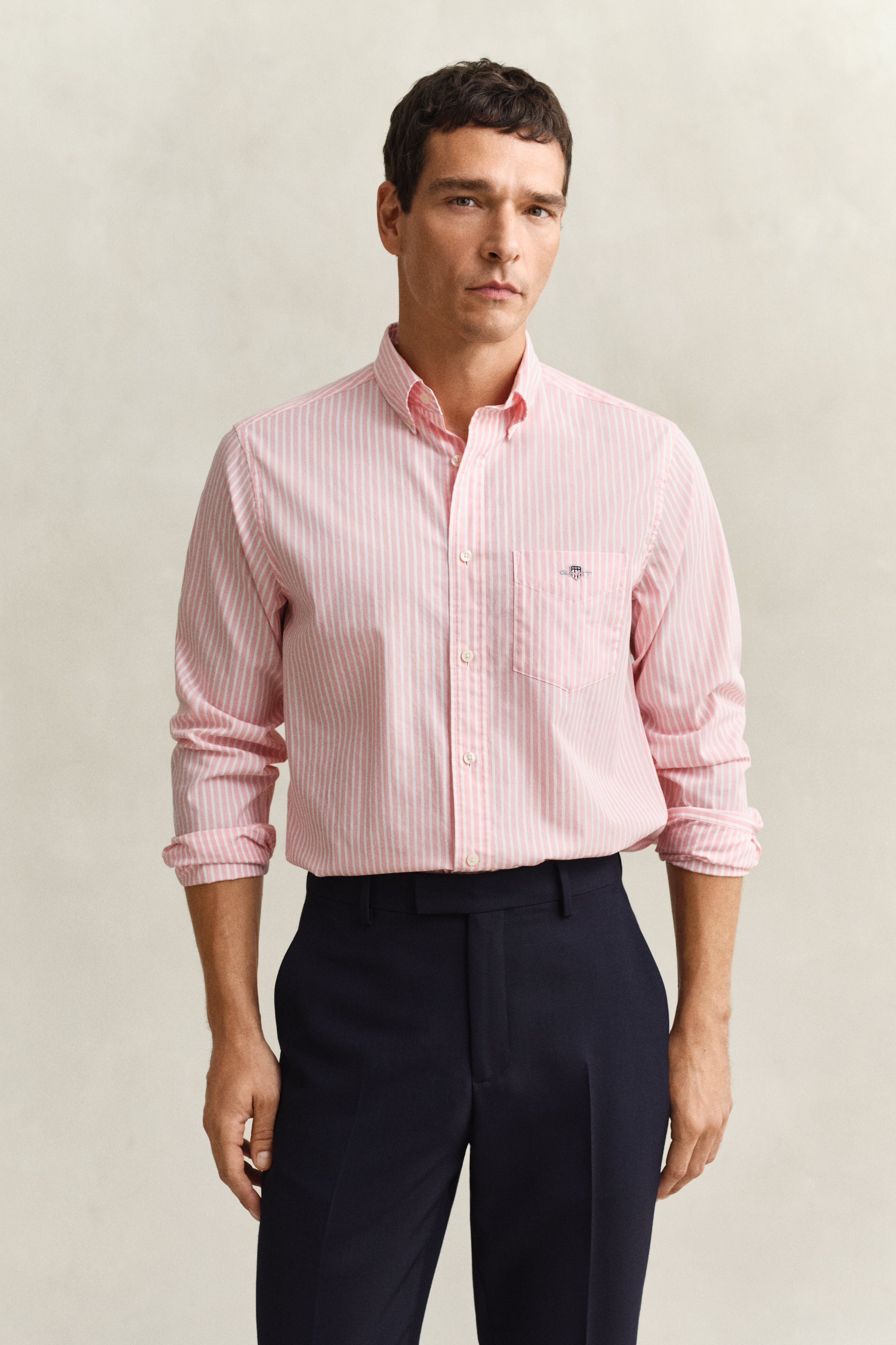 Gant Men's Washed Pink Striped Classic Poplin Shirt (M)