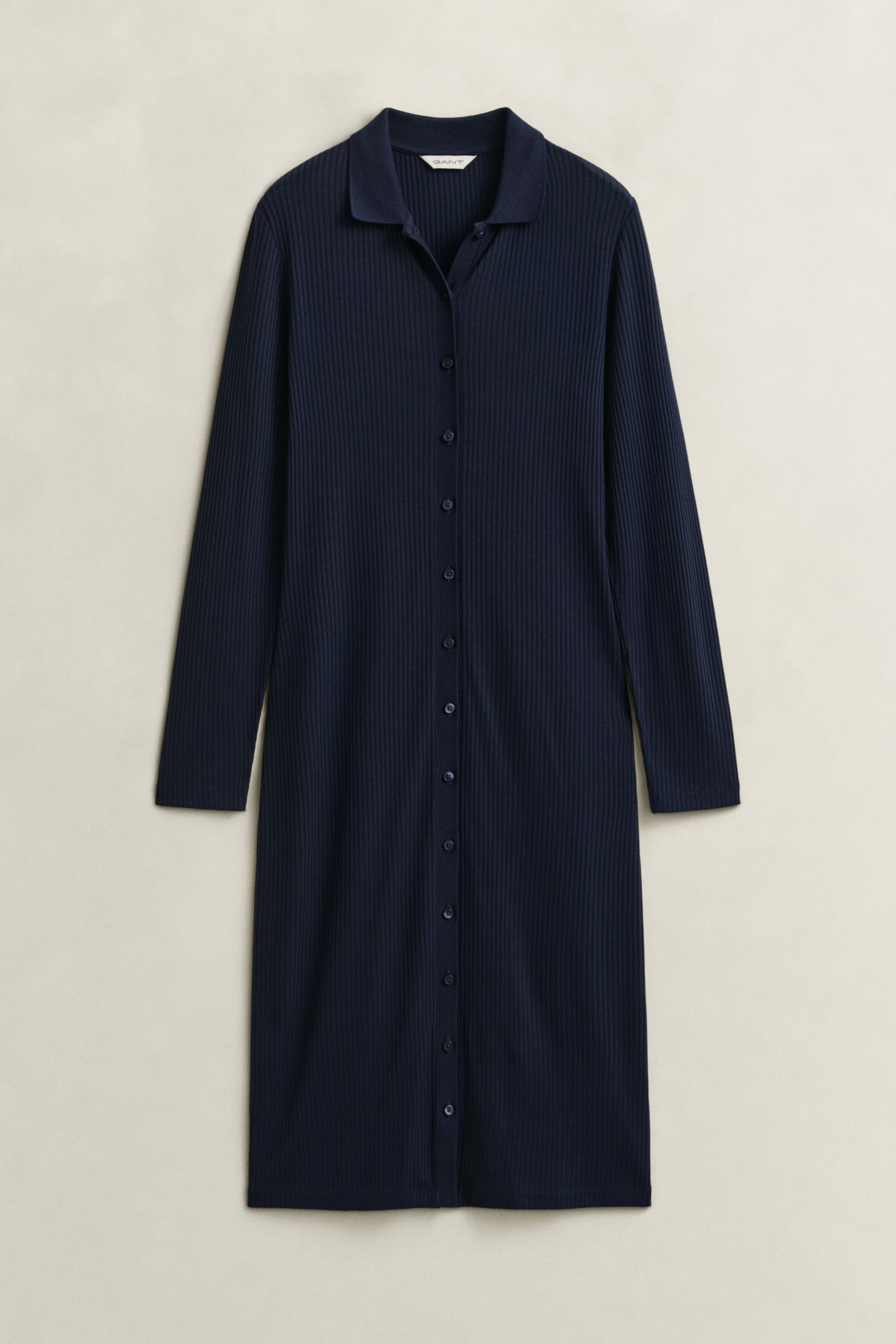 Gant Women's Navy Slim Ribbed Polo Dress (Xl) Evening Blue