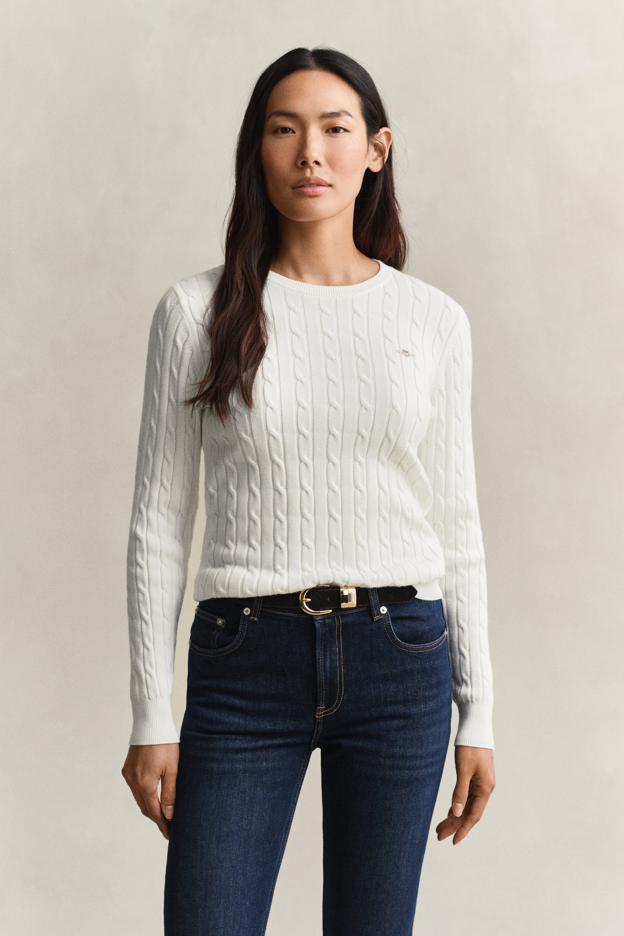 Gant Women's Off White Classic Cable Knit Sweater (Xxl) Eggshell