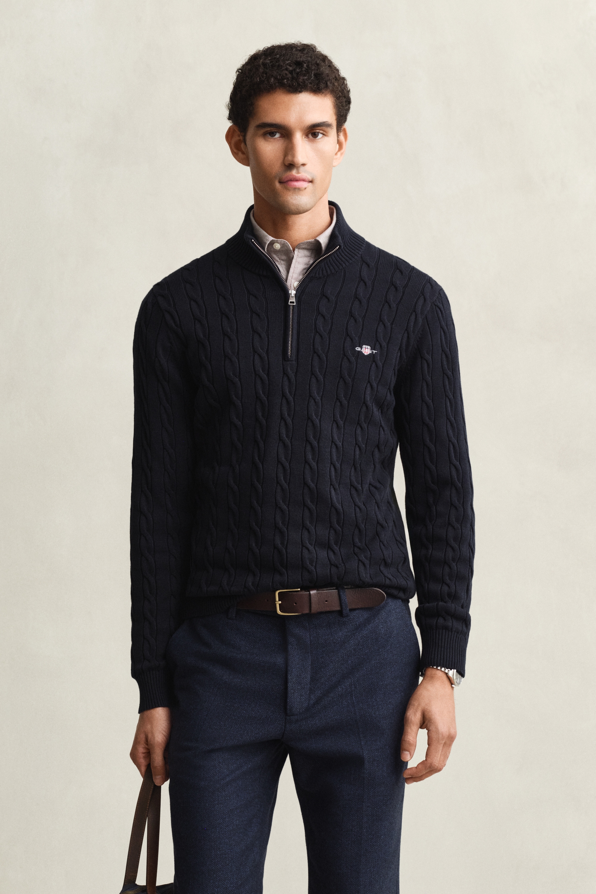 Gant Men's Navy Cotton Cable Knit Half-Zip Sweater (4Xl) Evening Blue