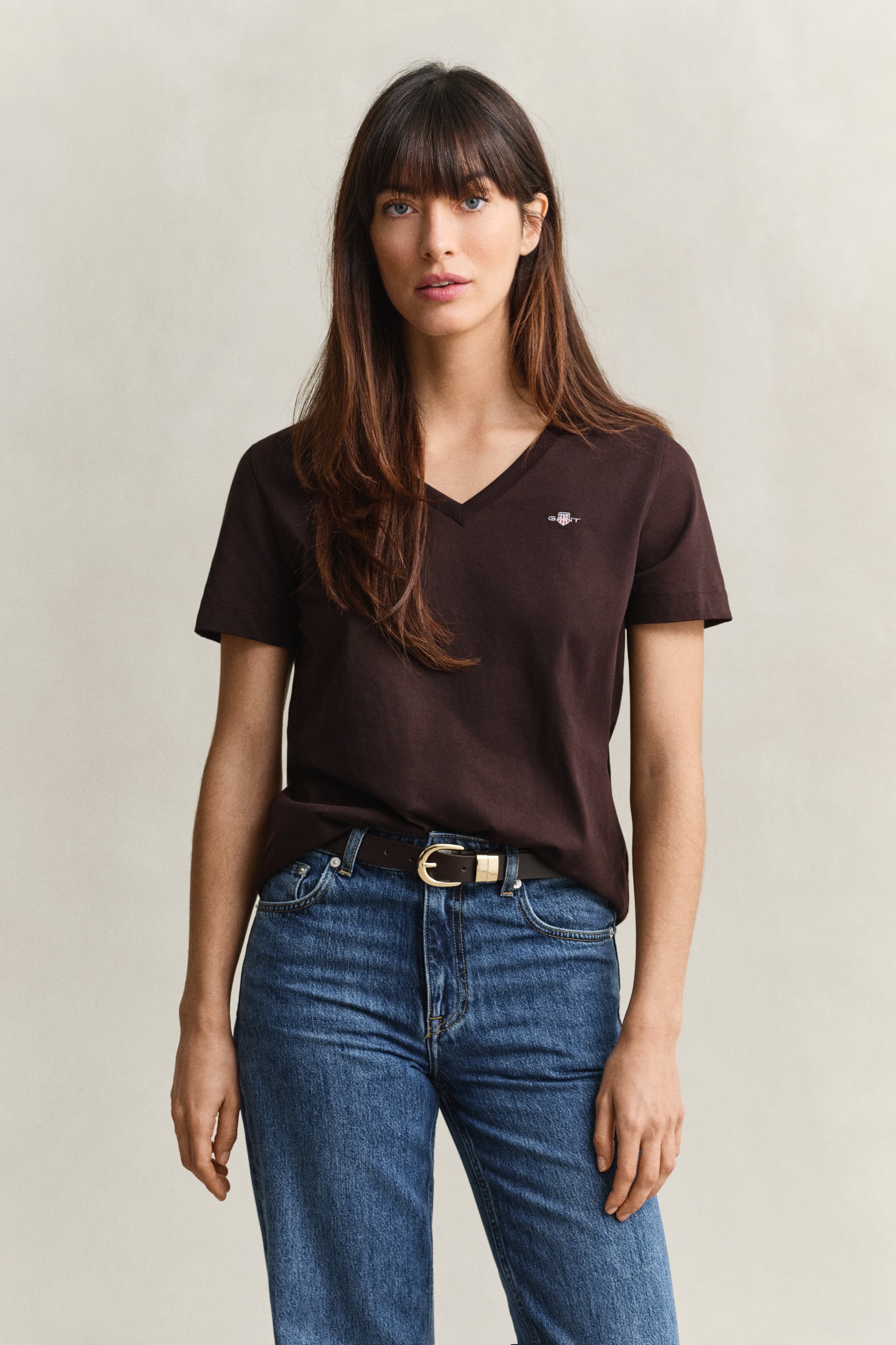 Gant Shield V-neck T-shirt In Brown
