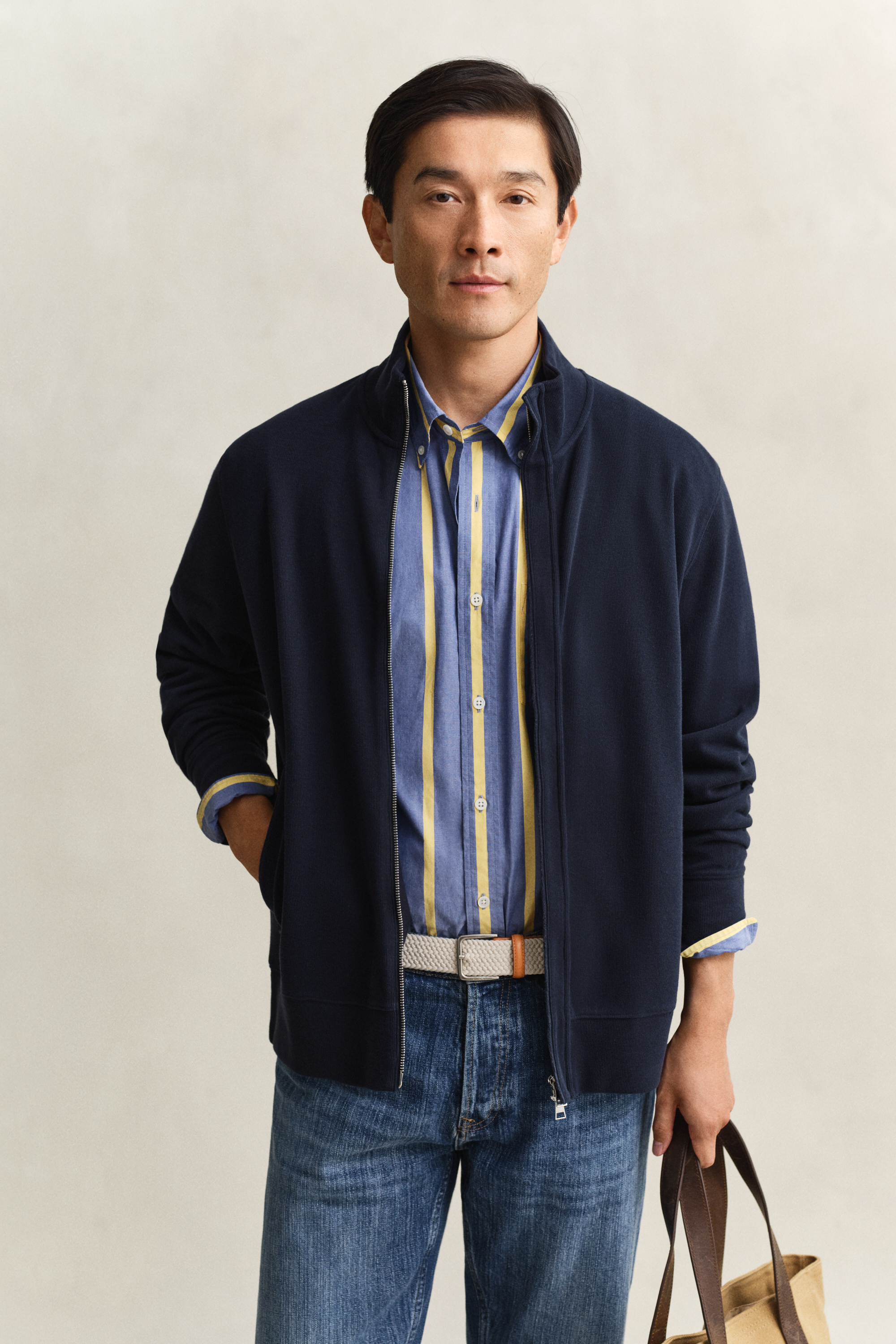 Gant Men's Navy Sacker Rib Zip Sweatshirt (4Xl) Evening Blue