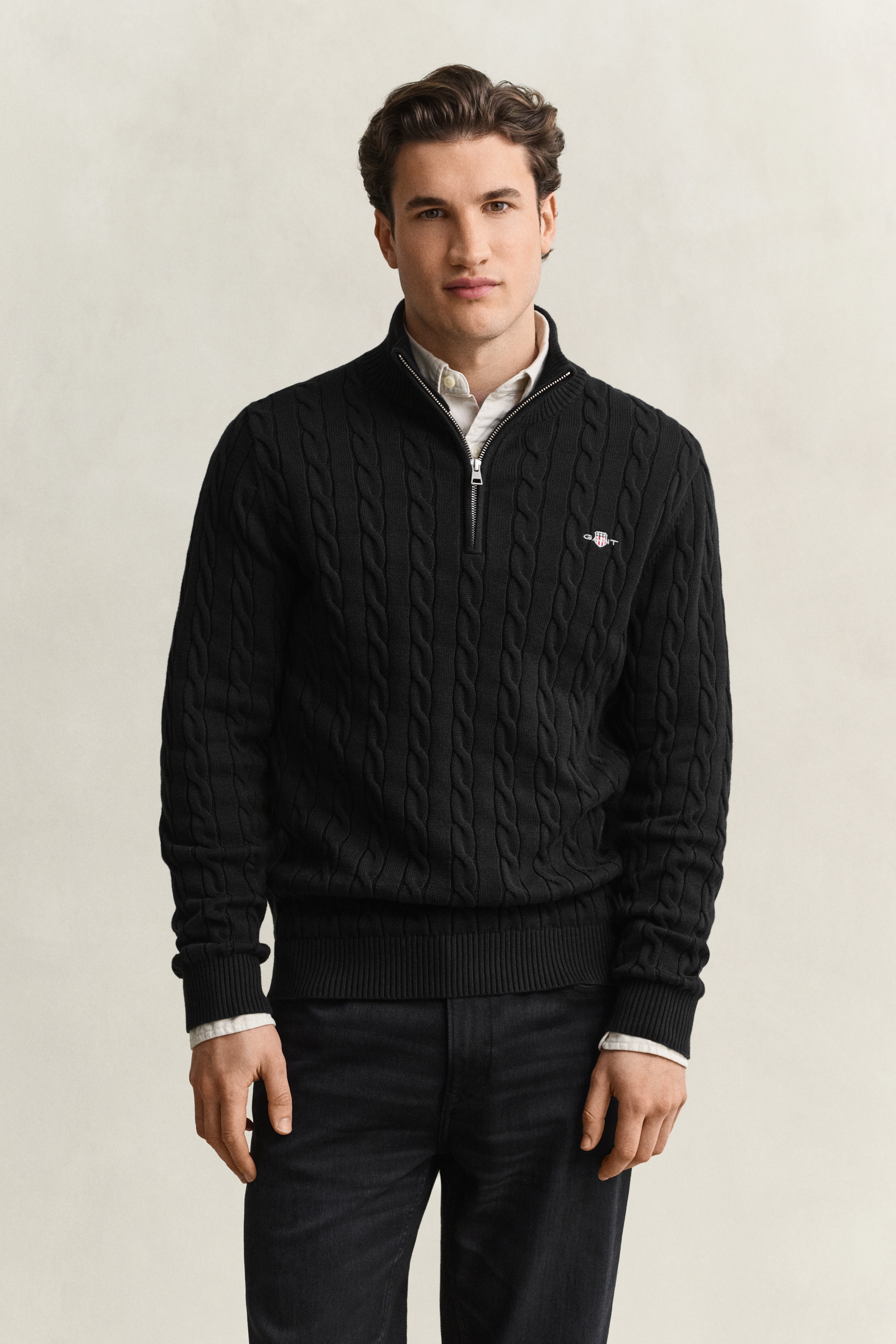 Gant Men's Black Cotton Cable Knit Half-Zip Sweater (Xxxl)
