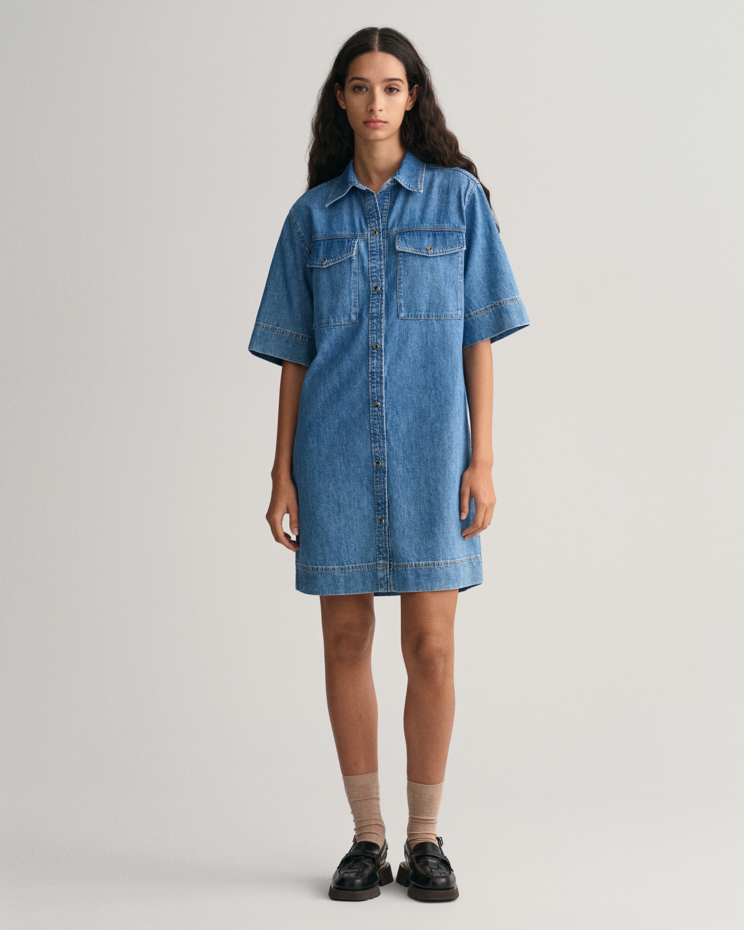 GANT Women Denim Short Sleeve Shirt Dress (42) Blue