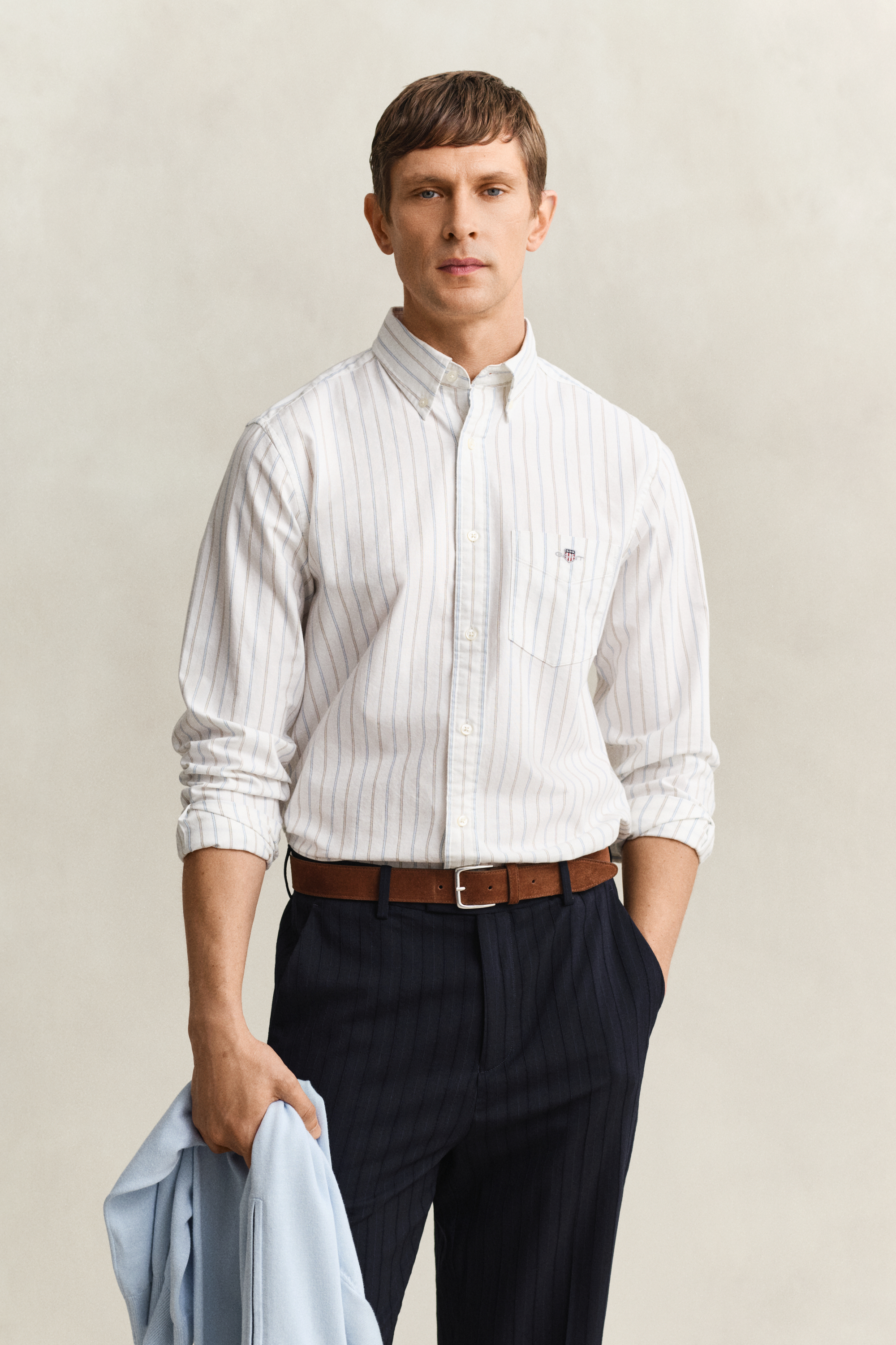 Gant Men's White Striped Classic Oxford Shirt (Xl)