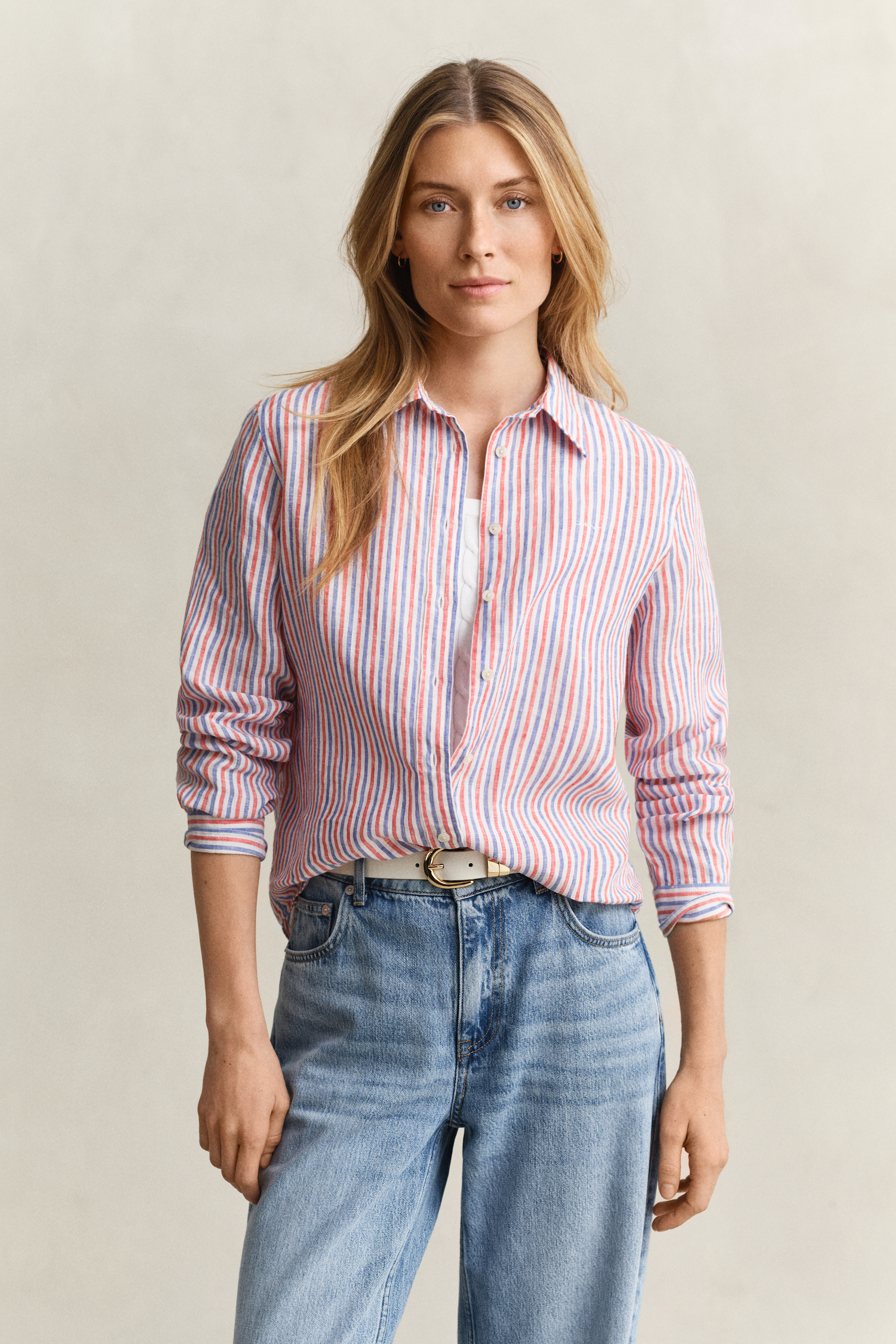 Gant Women's Multicolor Regular Fit Striped Linen Shirt (44)
