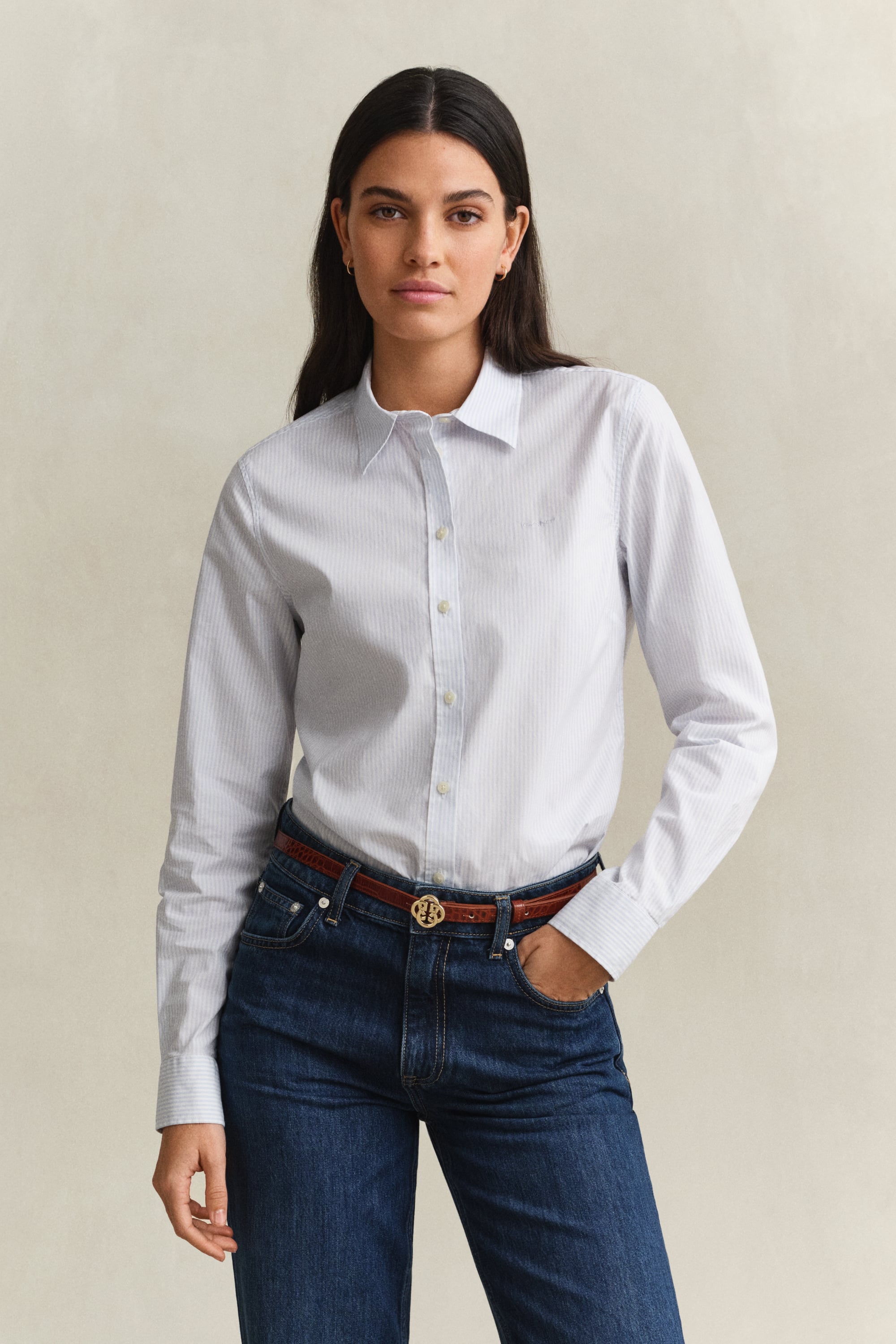 Gant Striped Poplin Shirt In Blue