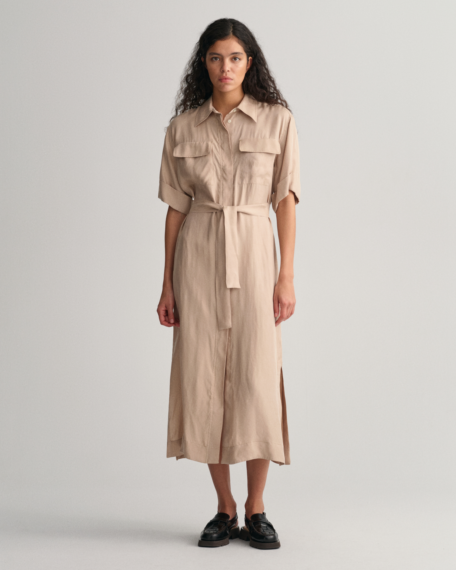 GANT Women Flap Pocket Short Sleeve Shirt Dress (46) Brown