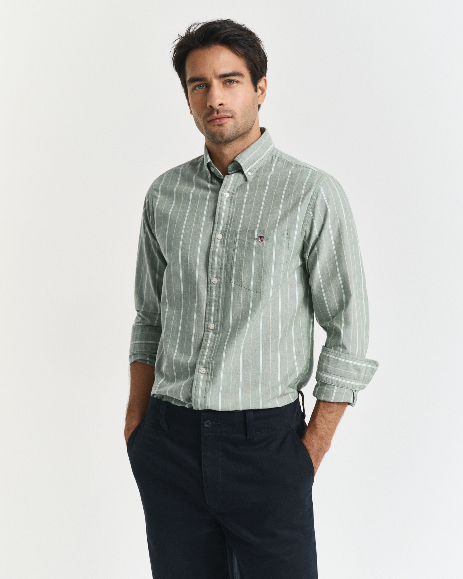 Gant Men's Green Regular Fit Striped Classic Oxford Shirt ) Xxl