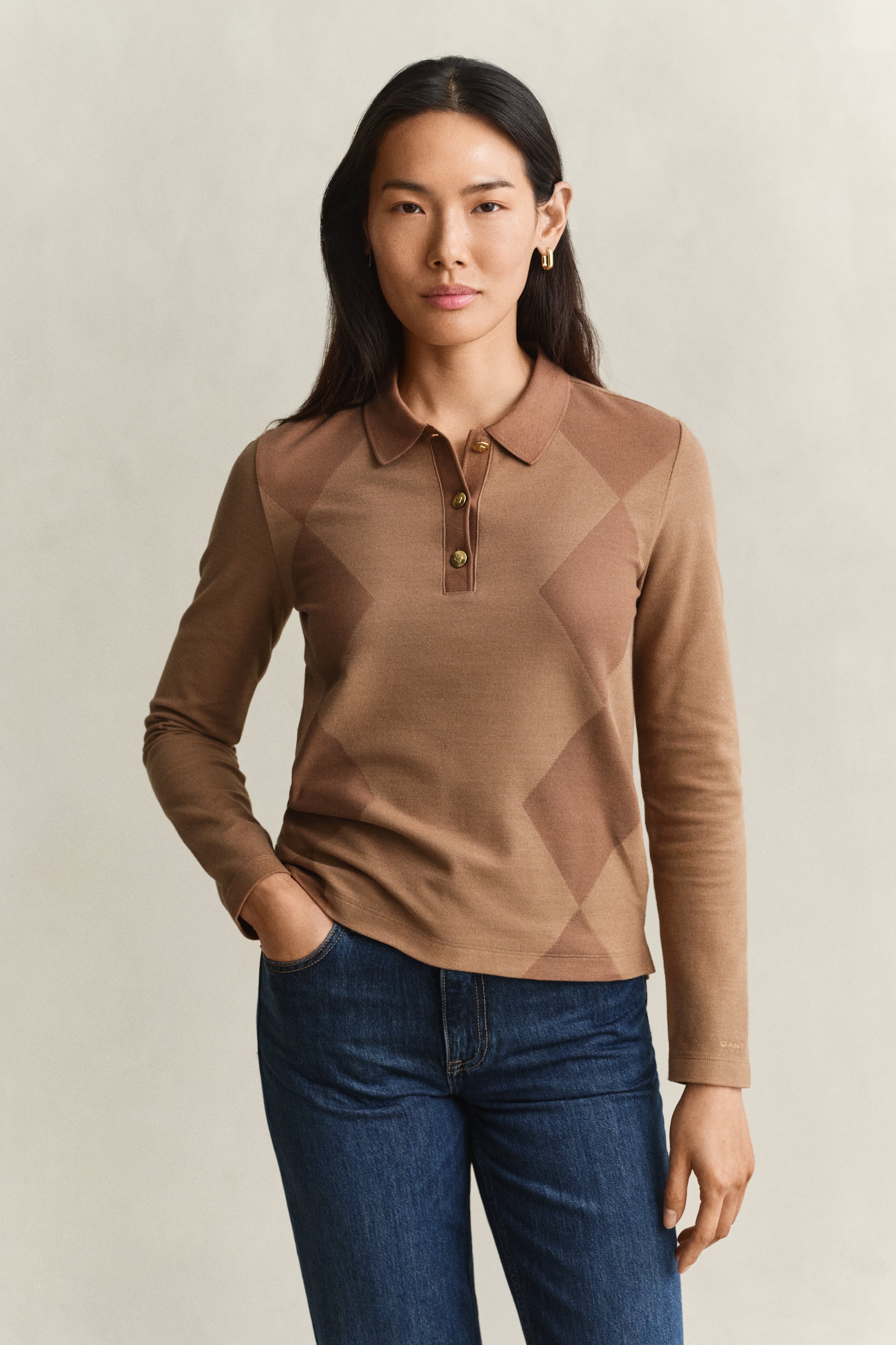 Argyle Long Sleeve Polo Shirt DARKENED