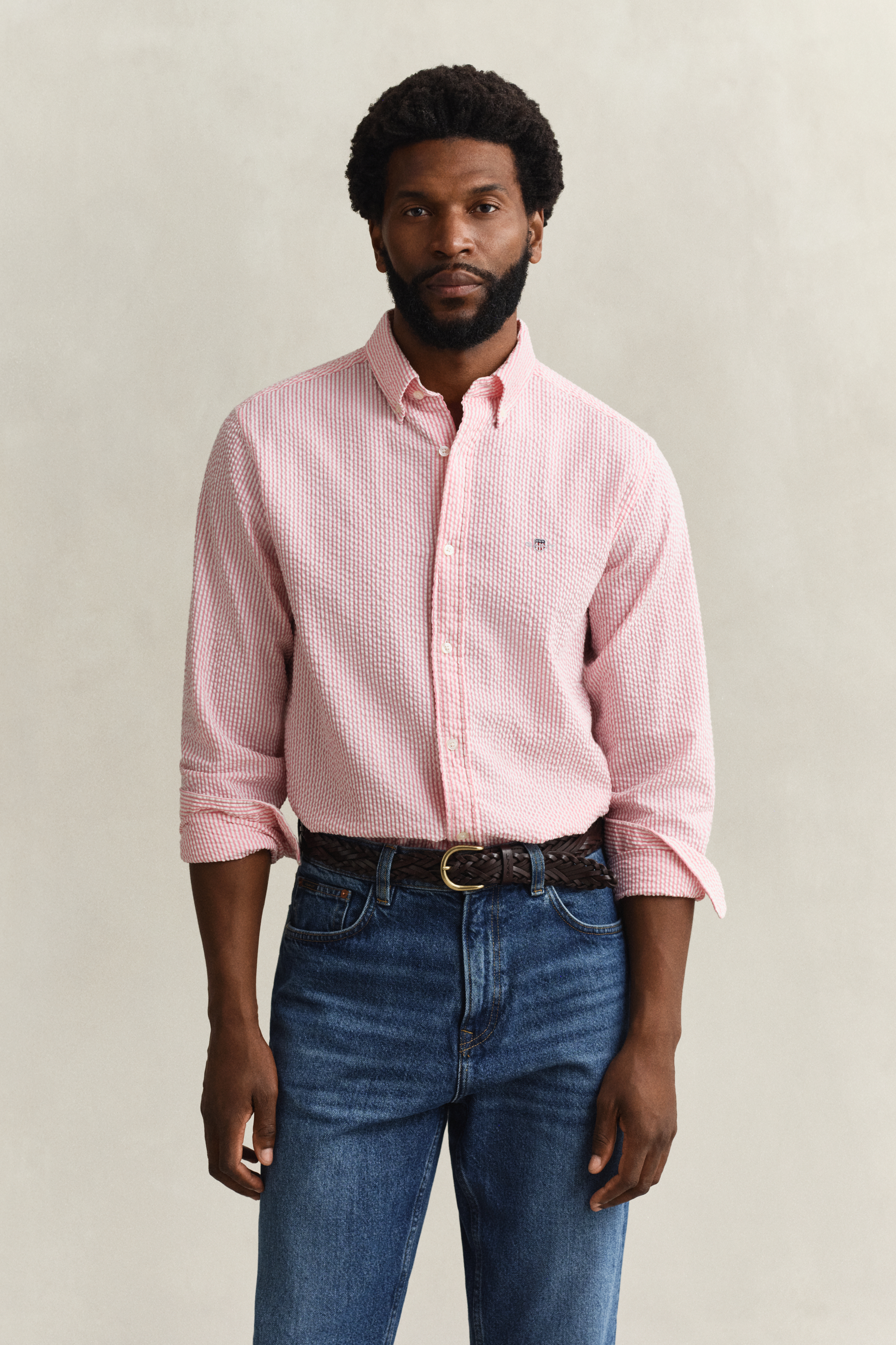 Gant Men's Rose Pink Regular Fit Striped Seersucker Shirt (Xxxl)