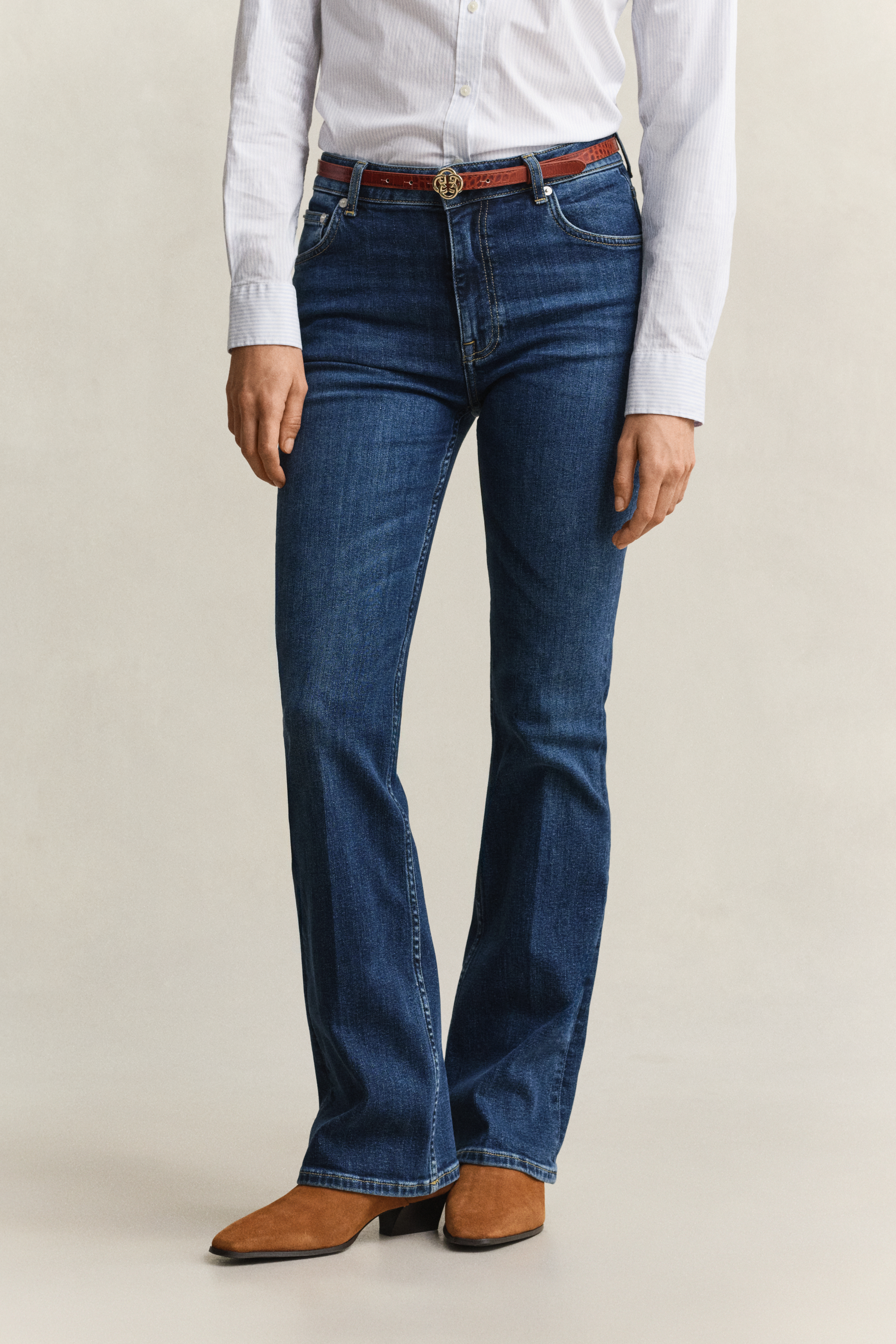 Gant Women's Navy Slim Flared Stretch Jeans (34) Dark Blue Worn In