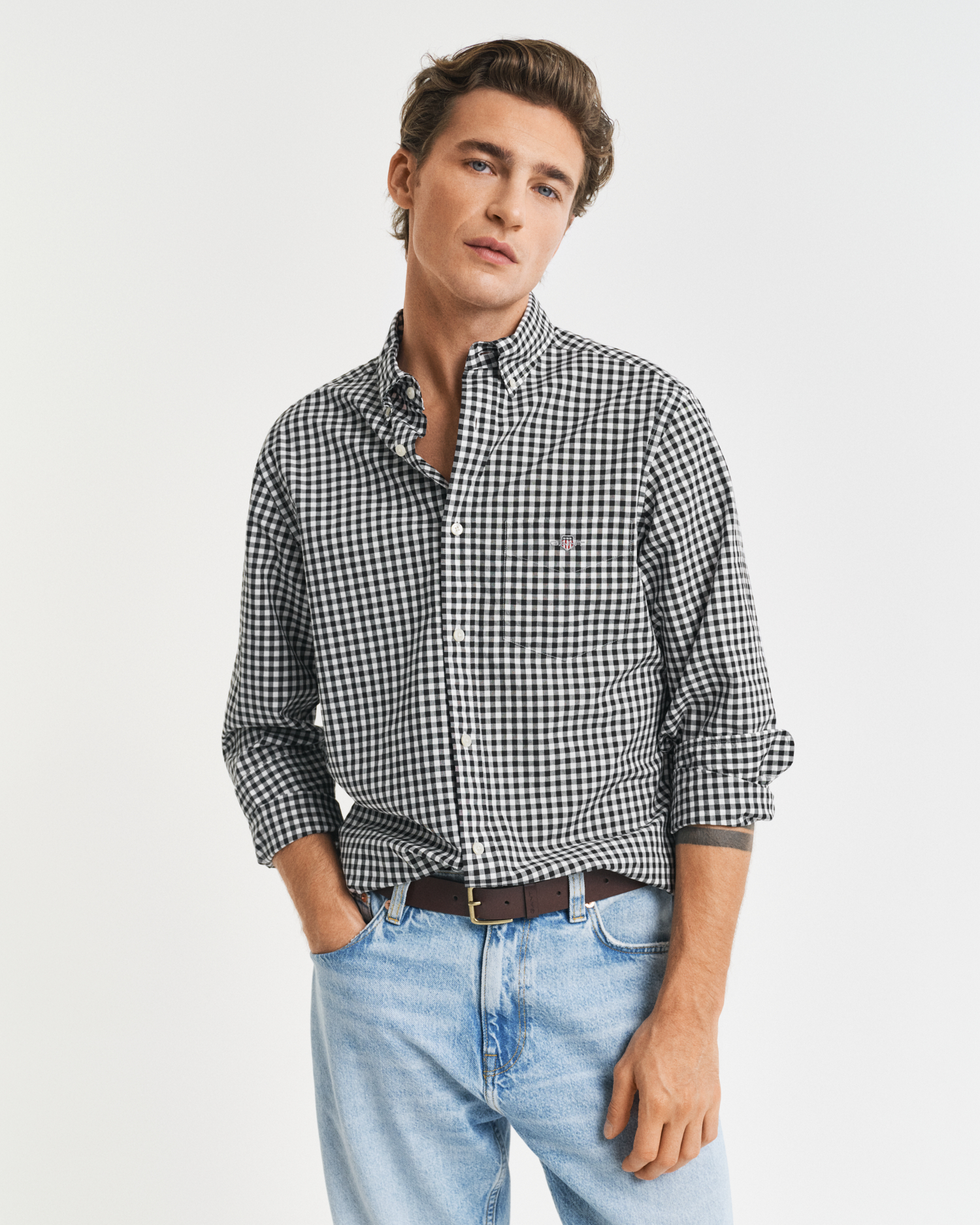 Gant Men's Black Regular Fit Classic Gingham Poplin Shirt ) Xxl