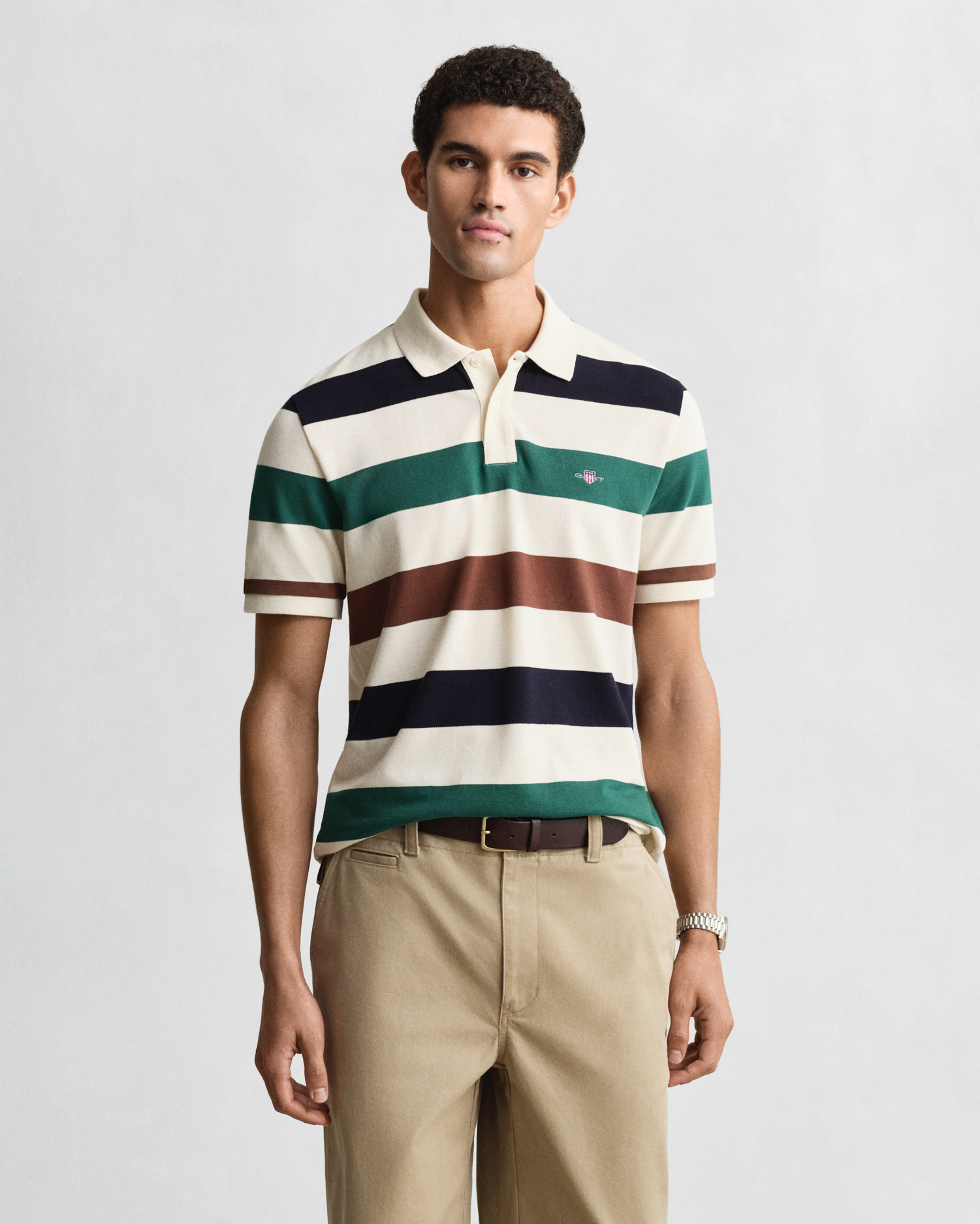 Gant Men's White Striped Polo Shirt (S) Cream