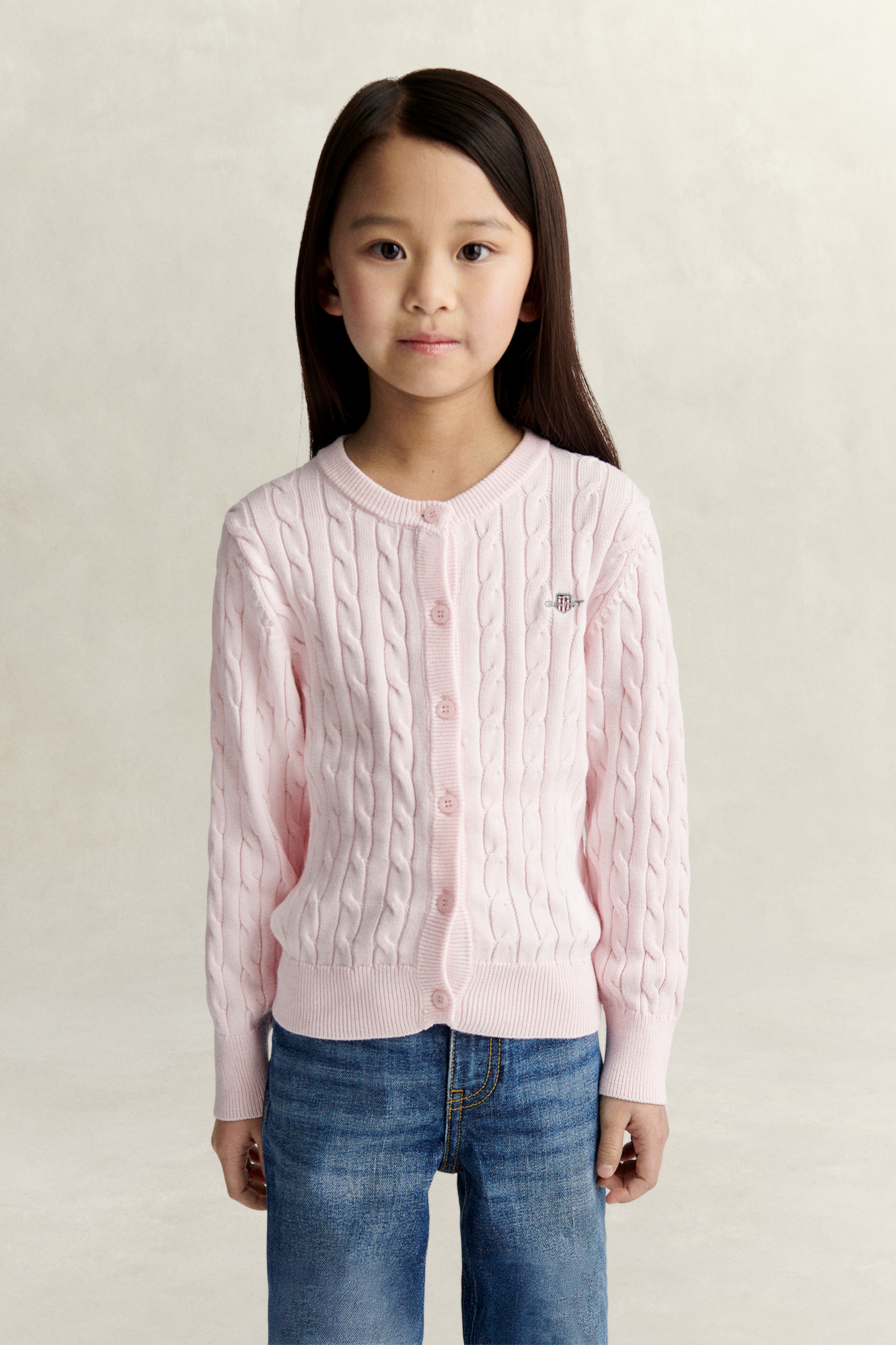 Gant Girls Pink Kids Shield Cable Knit Cardigan (122) Light