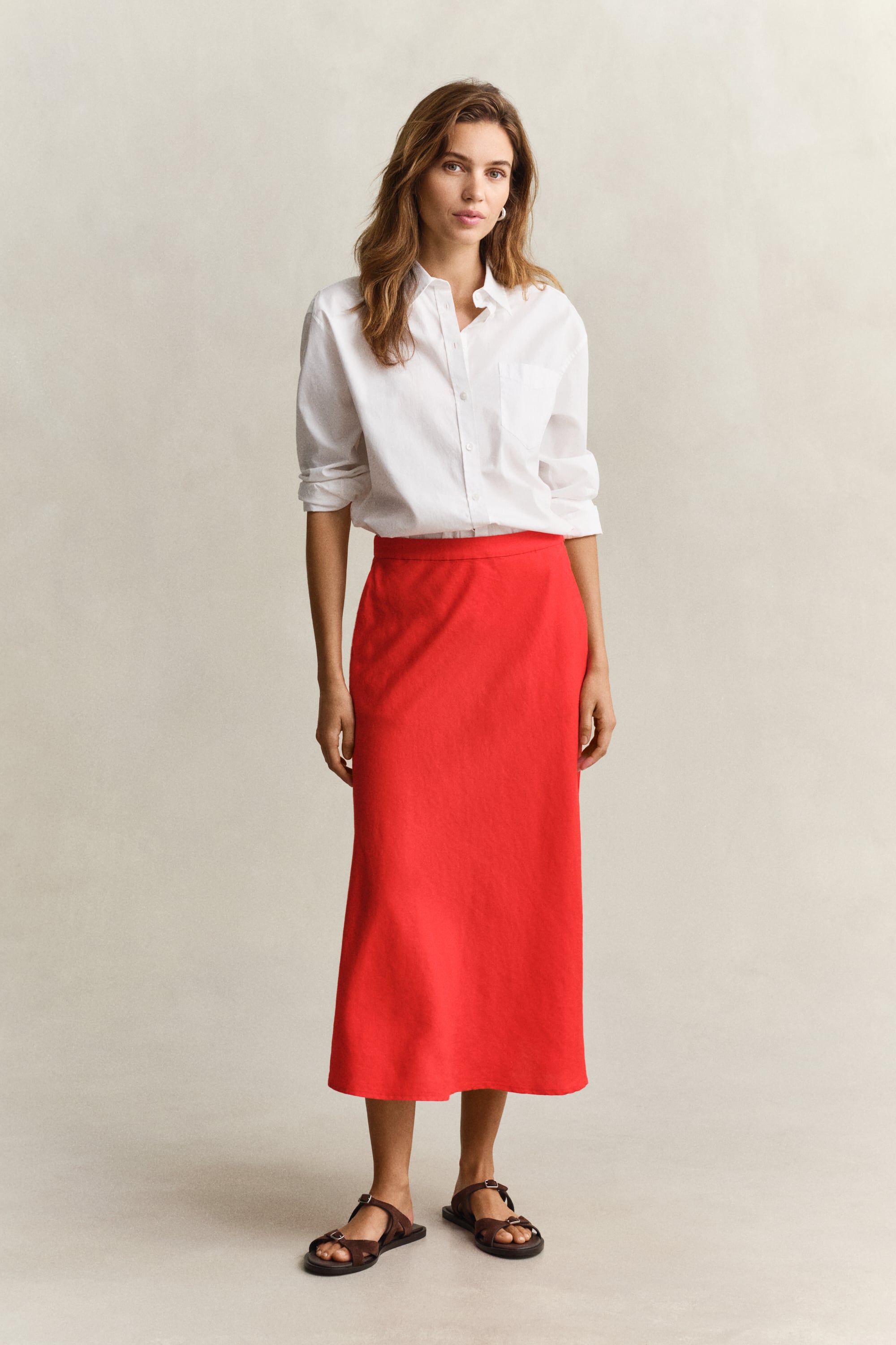 Gant Women's Perfect Red Flared Linen Blend Skirt (36)