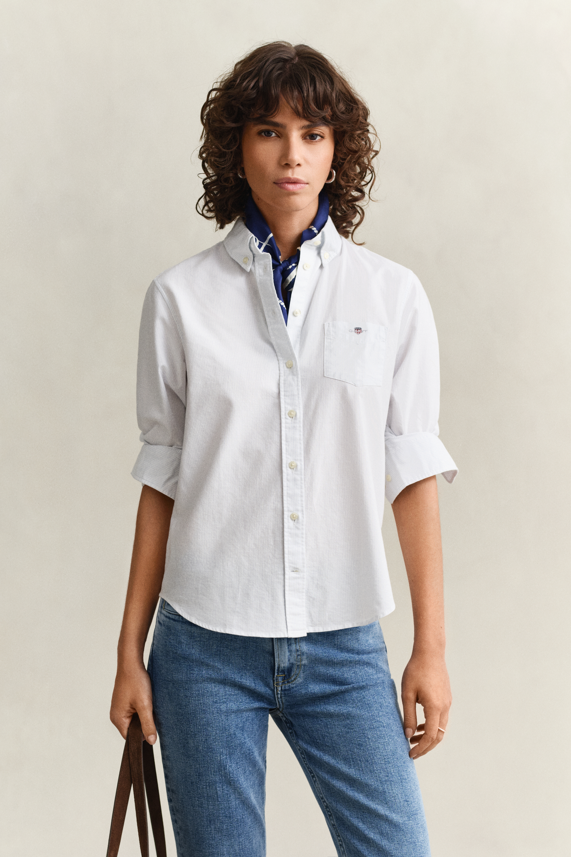 Gant Women's Light Blue Regular Fit Classic Striped Oxford Shirt (46)