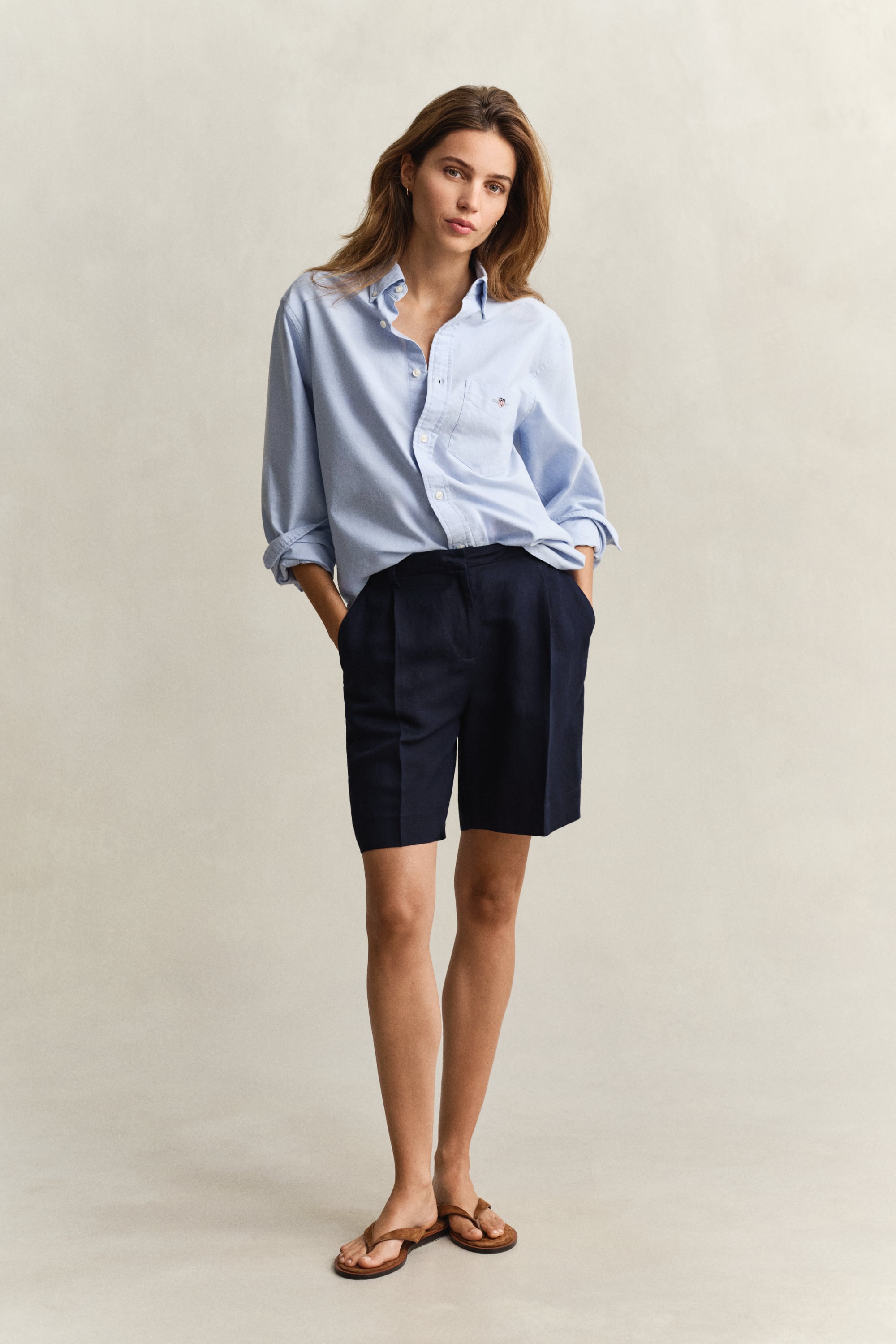 Gant Women's Navy Tailored Linen Blend Shorts (36) Evening Blue
