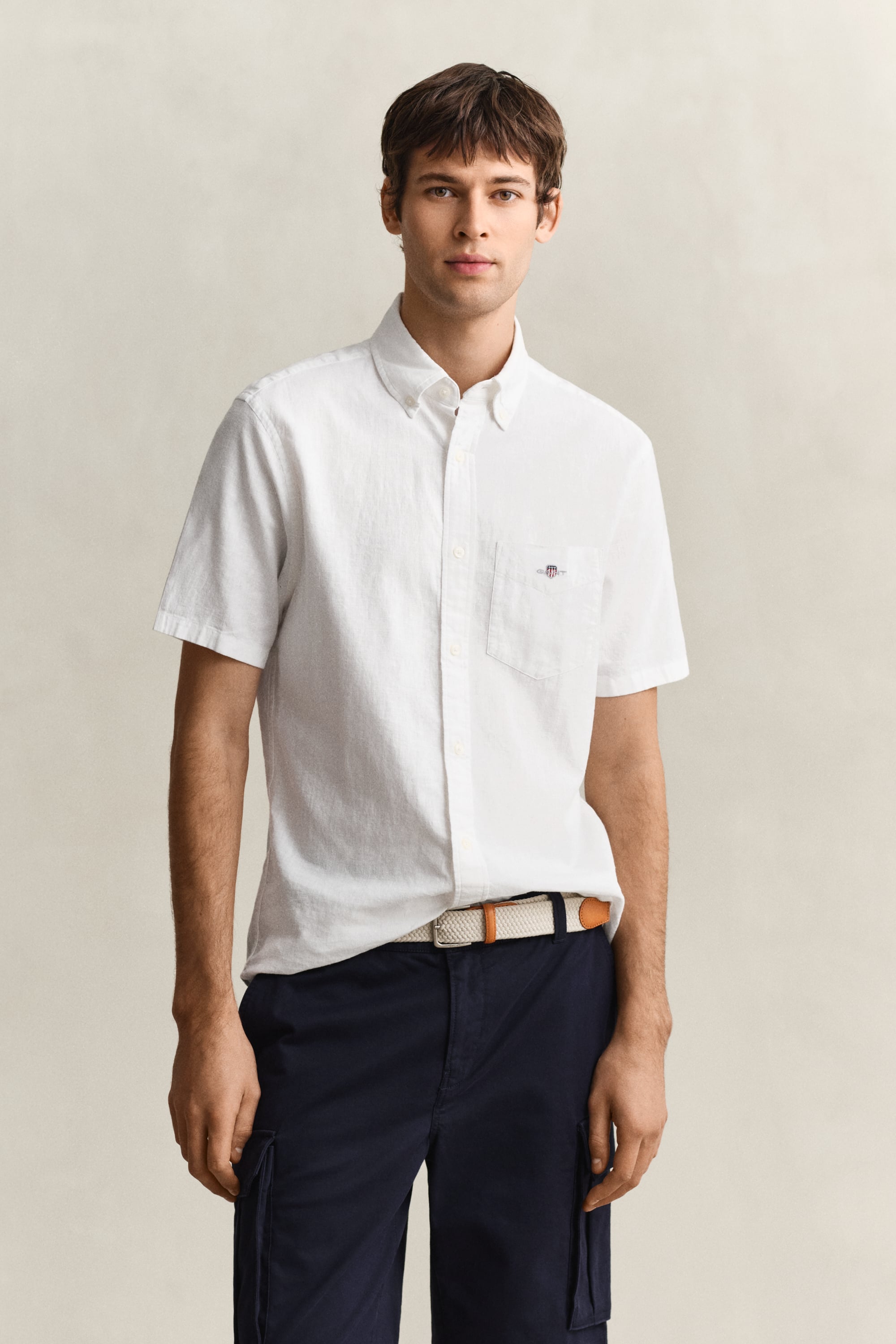 Gant Men's White Linen Blend Short Sleeve Shirt (Xxxl)