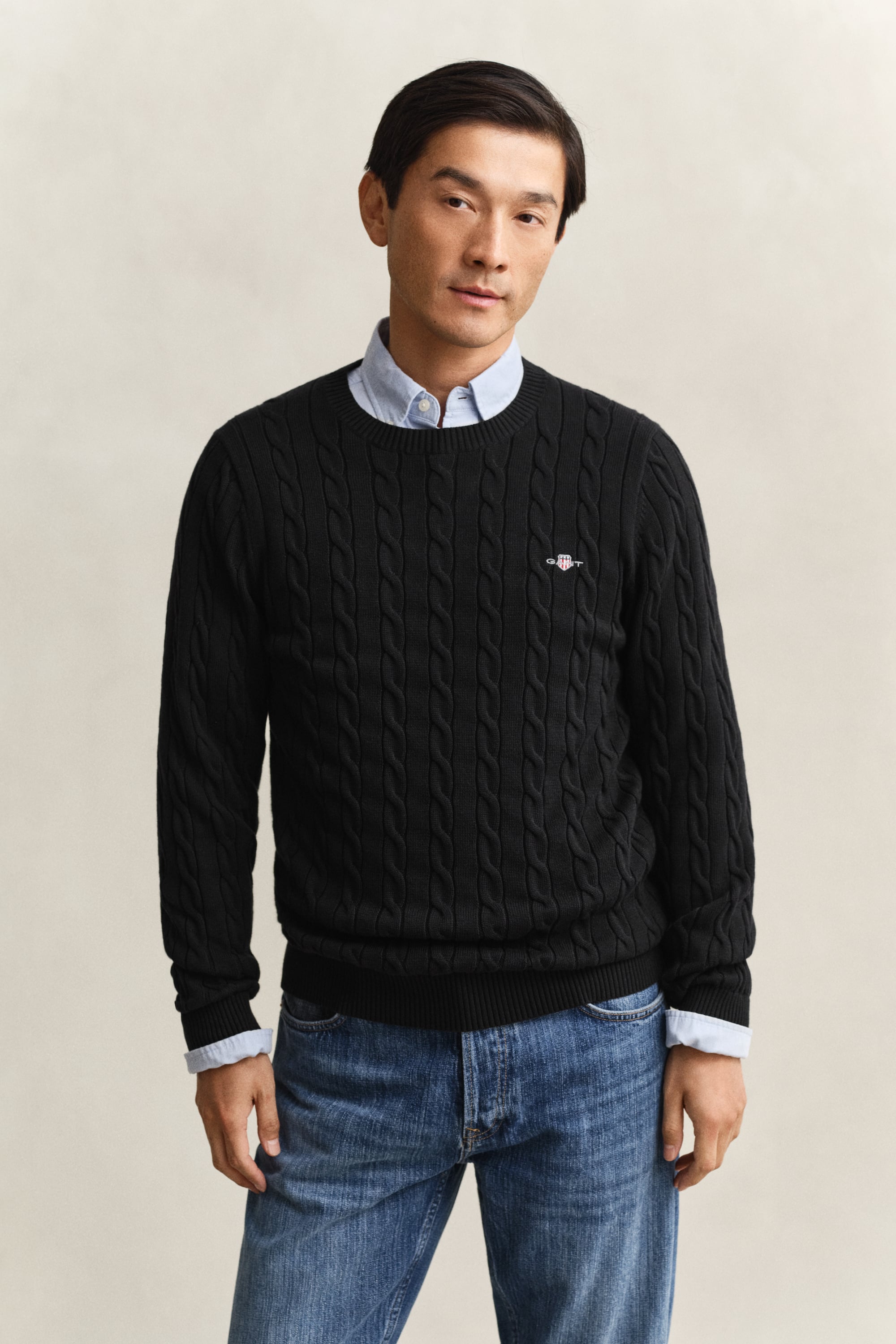 Gant Men's Black Cotton Cable Knit Crew Neck Sweater (Xxxl)