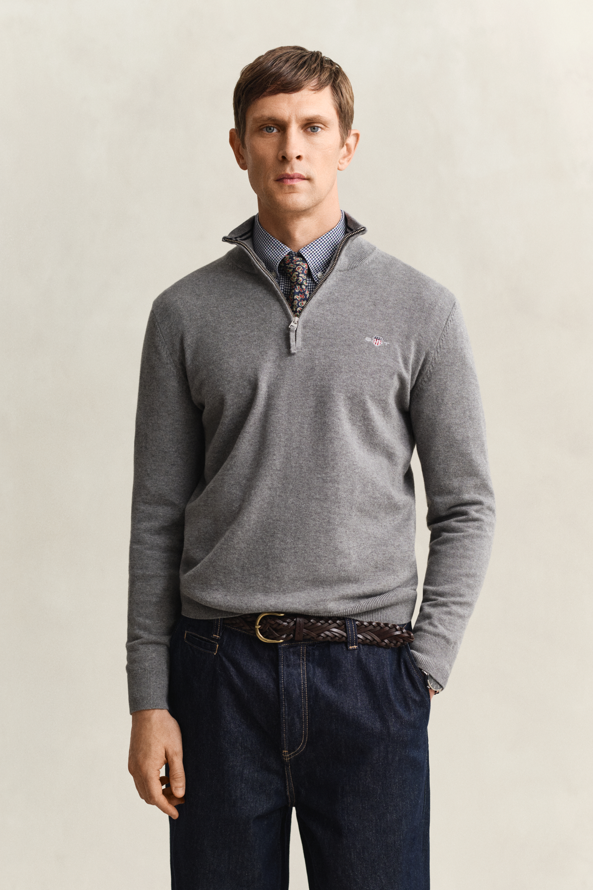 Gant Men's Dark Grey Classic Cotton Half-Zip Sweater (Xxl) Melange