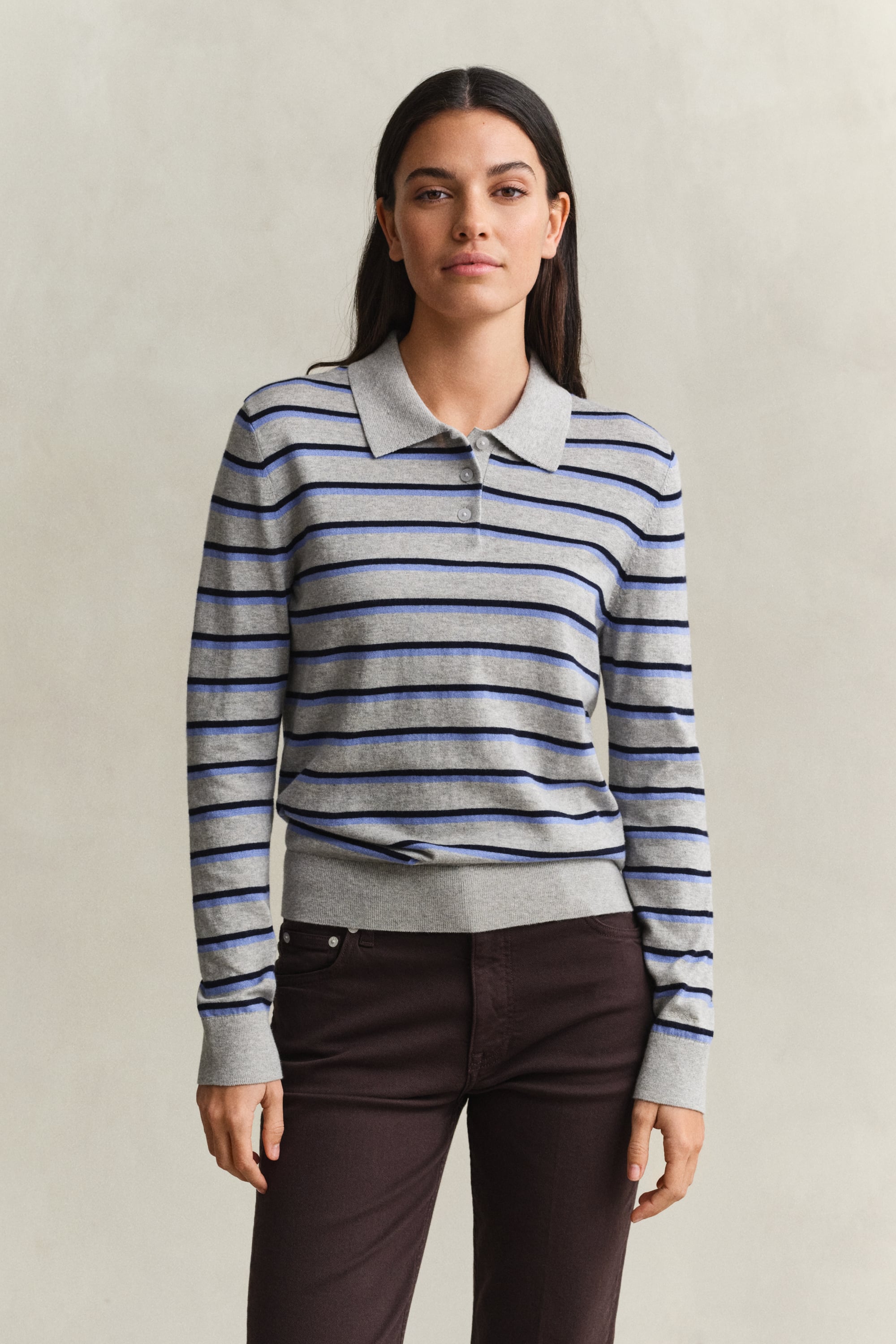 Gant Fine Knitted Striped Sweater In Gray