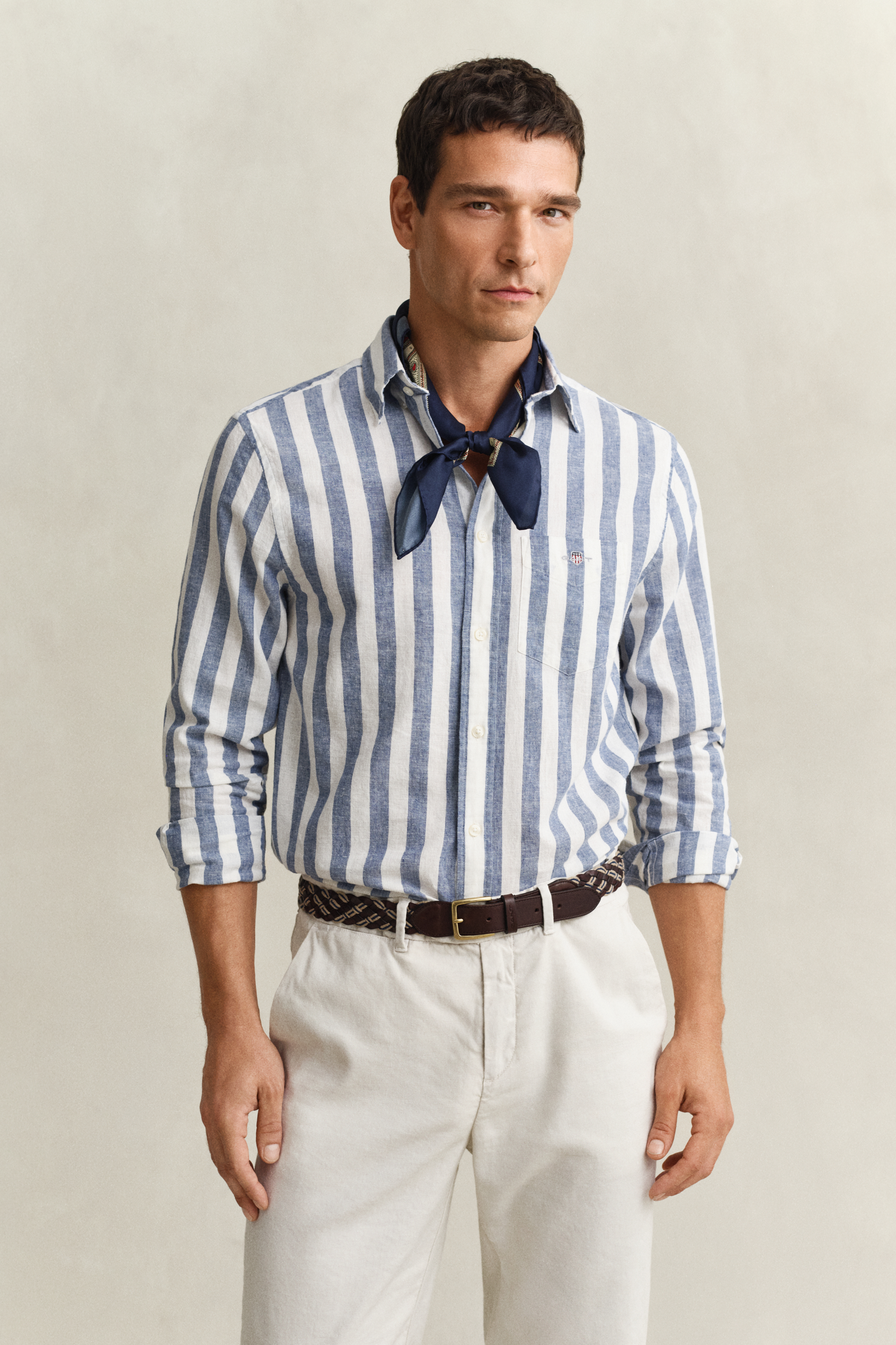 Gant Men's Vintage Blue Striped Linen Blend Shirt (Xl)