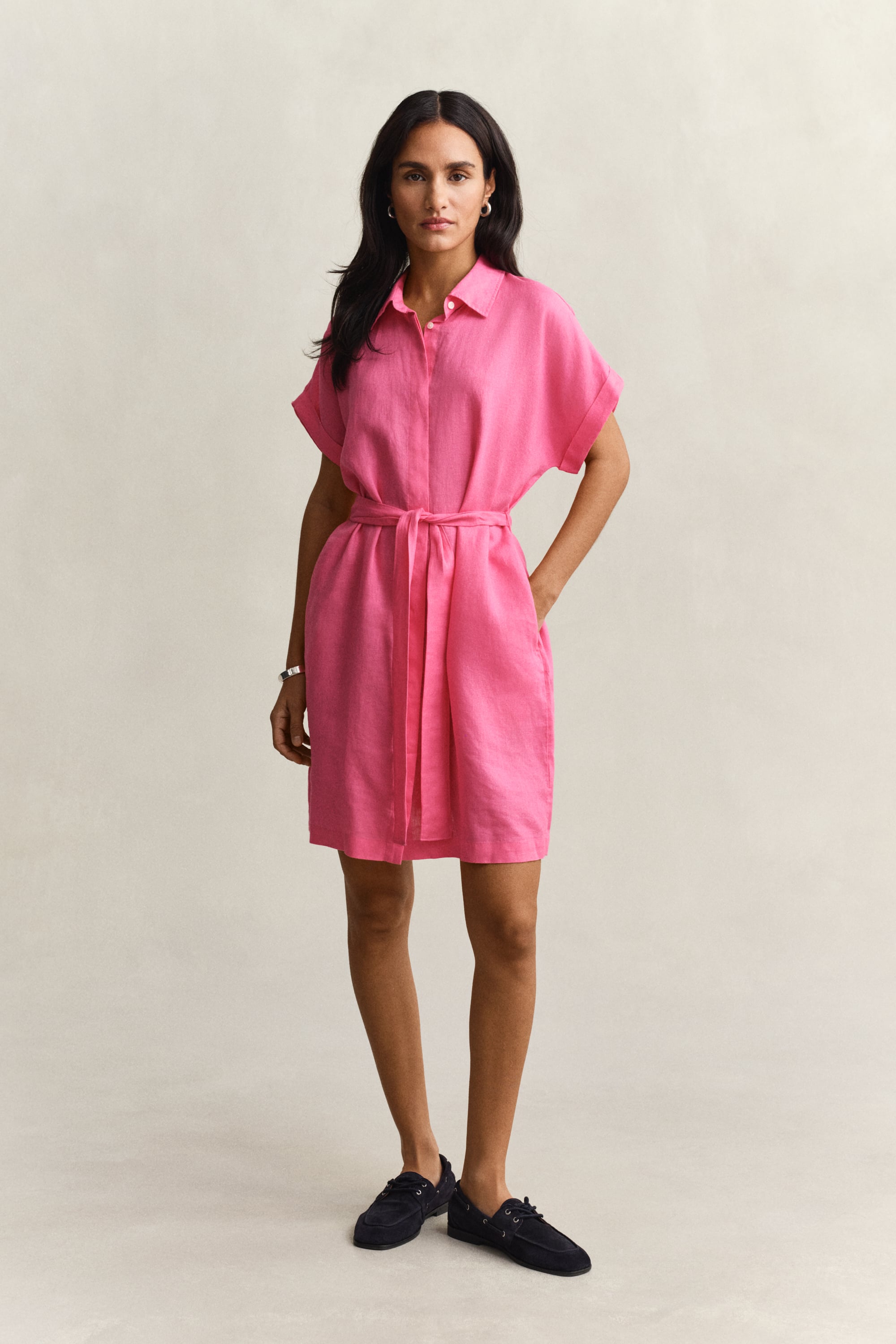 Gant Women's Bright Fuschia Linen Cap Sleeve Shirt Dress (42)