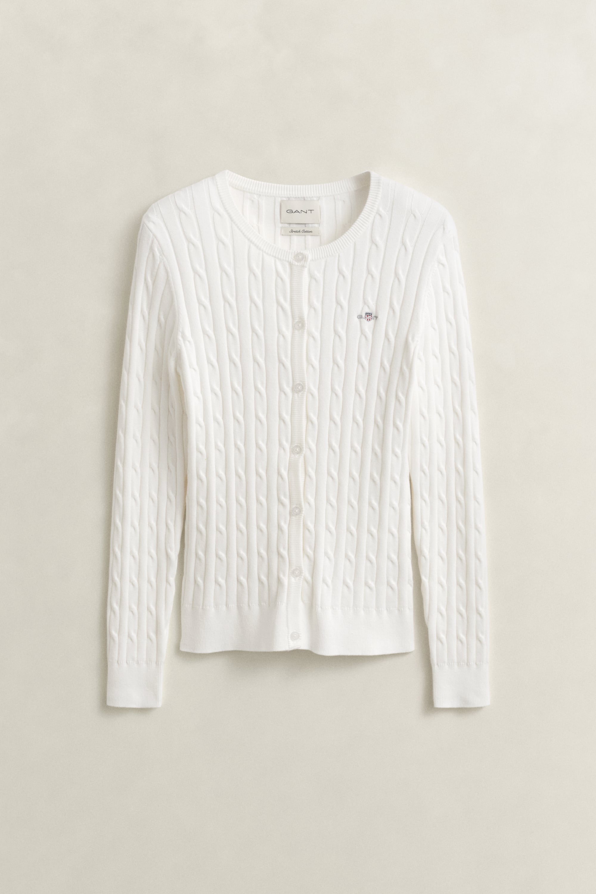 Stretch Cotton Cable Knit Cardigan