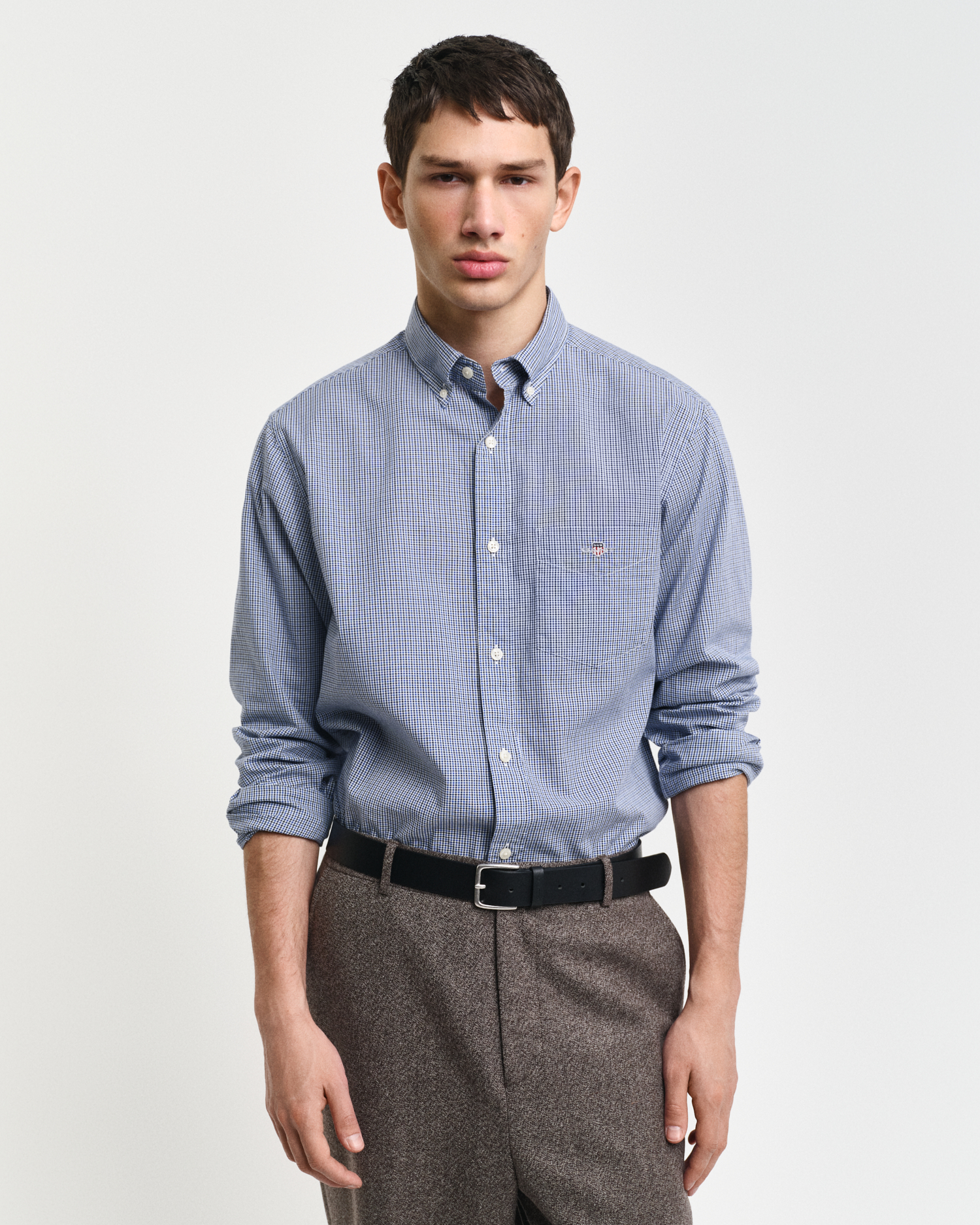 Gant Mens Blue Men Regular Fit Micro Gingham Poplin Shirt Extra Large
