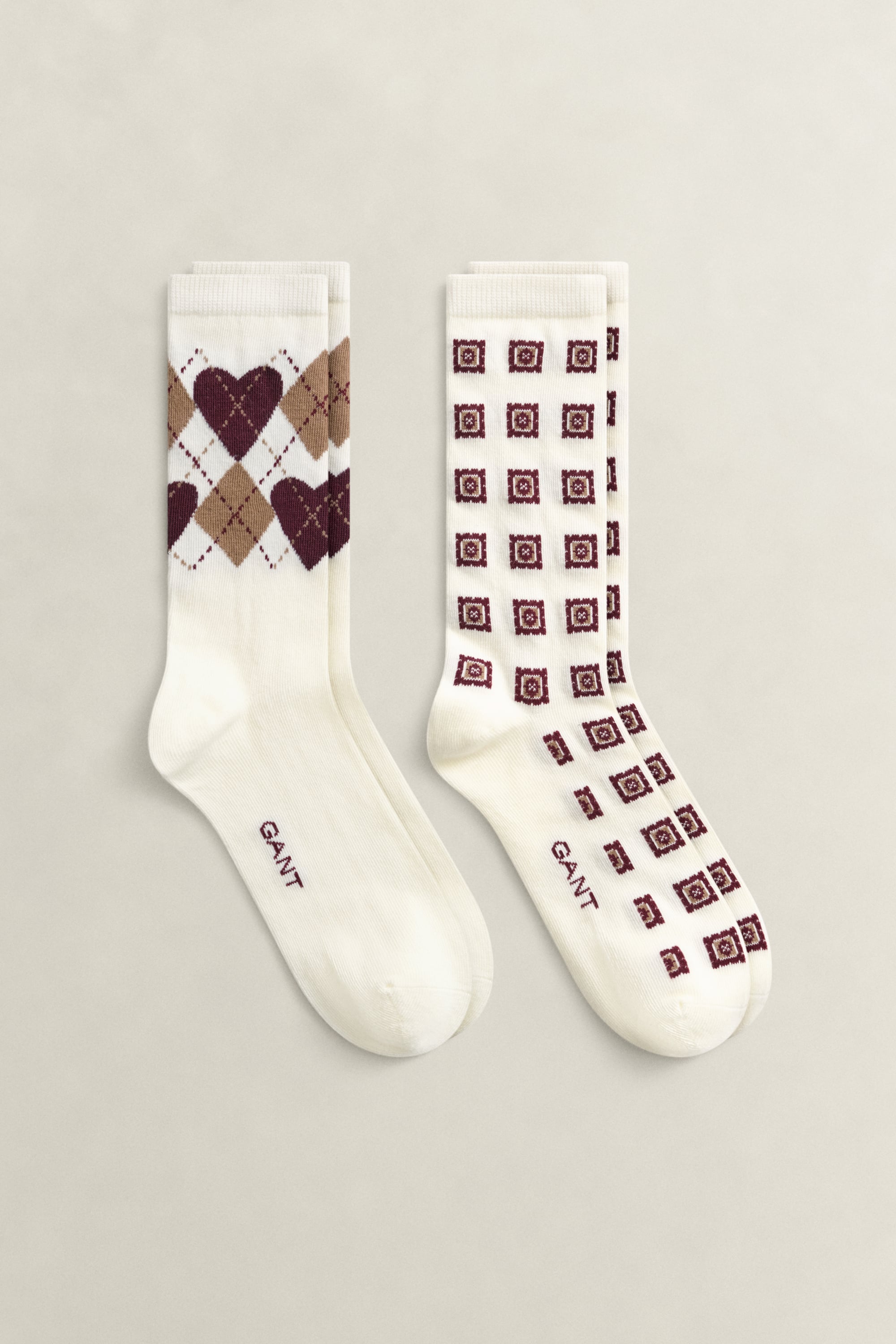 Gant Women's White 2-Pack Argyle Heart Socks Gift Box (39-41) Cream
