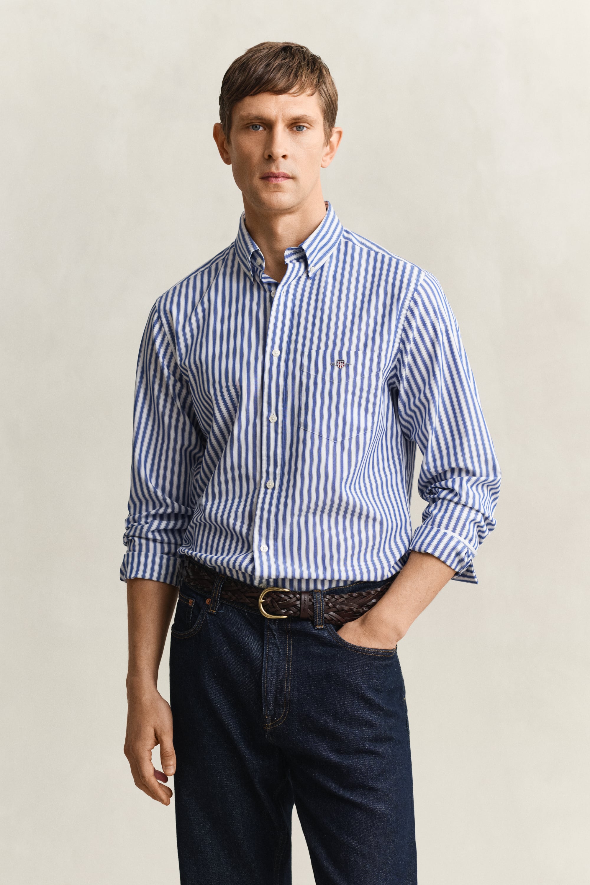 Gant Men's Blue Striped Classic Poplin Shirt (Xxxl) College