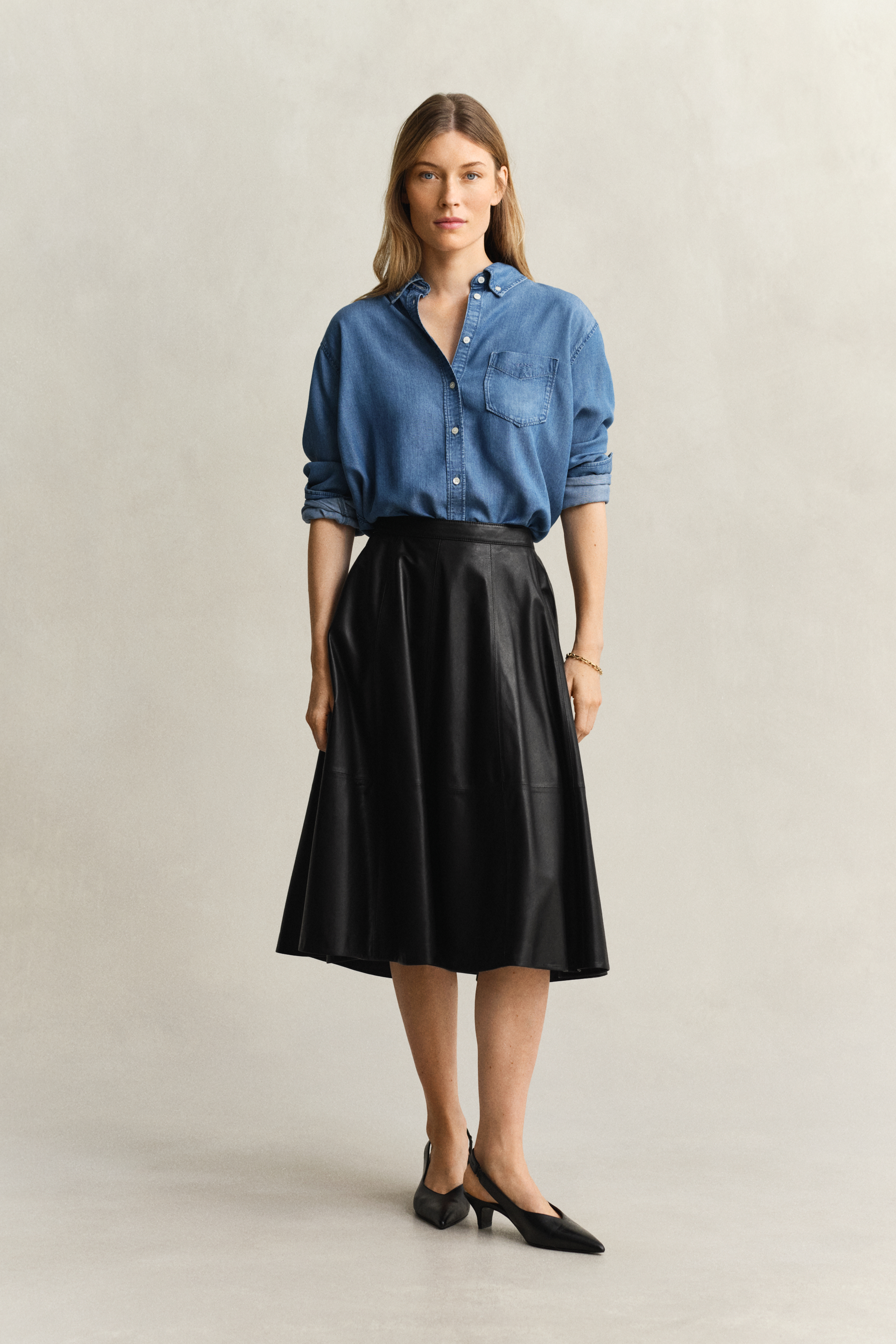 Gant Women's Black Flared Leather Skirt (42)
