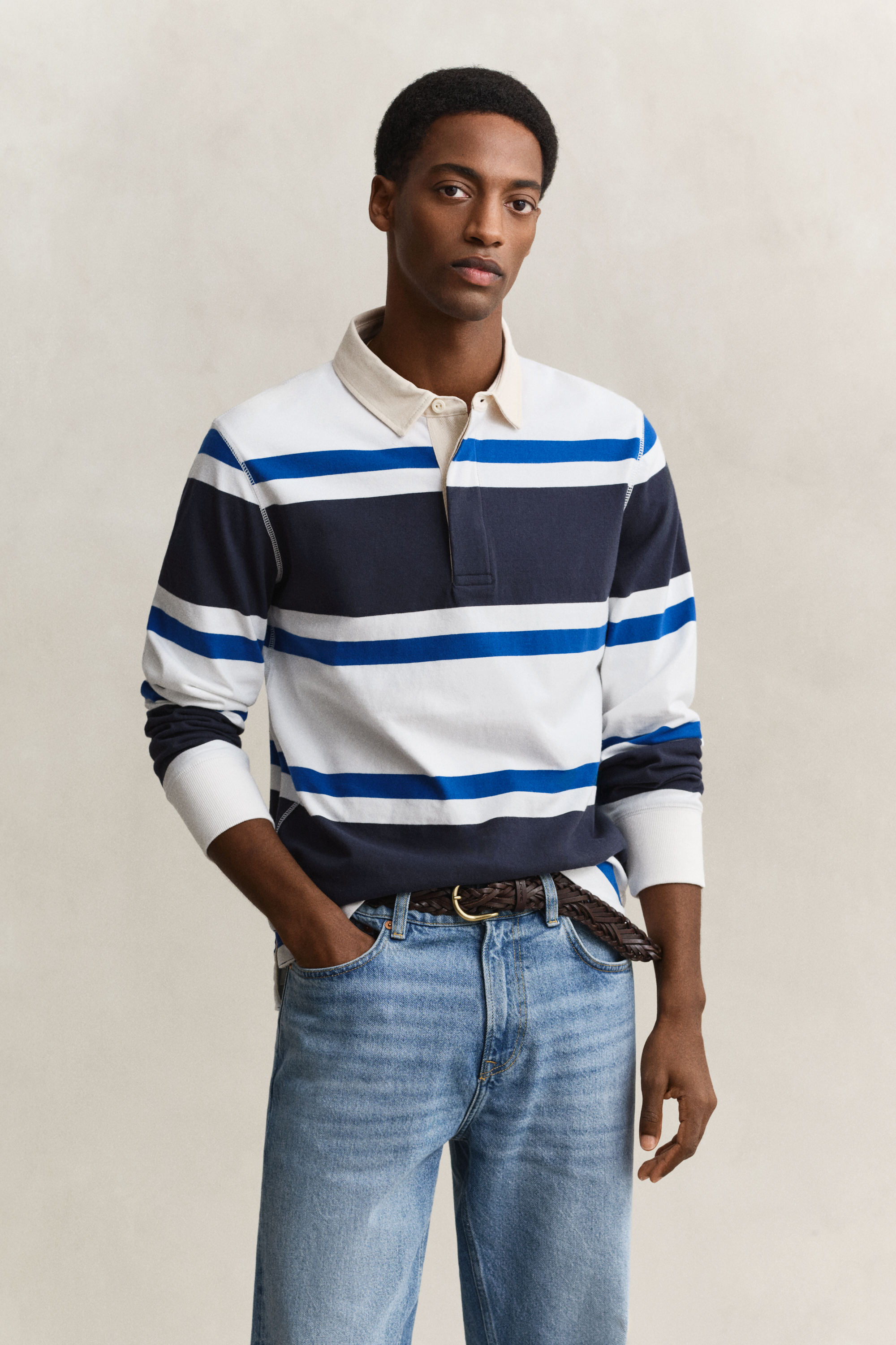 Gant Men's Navy Block Striped Rugger (Xxxl) Evening Blue