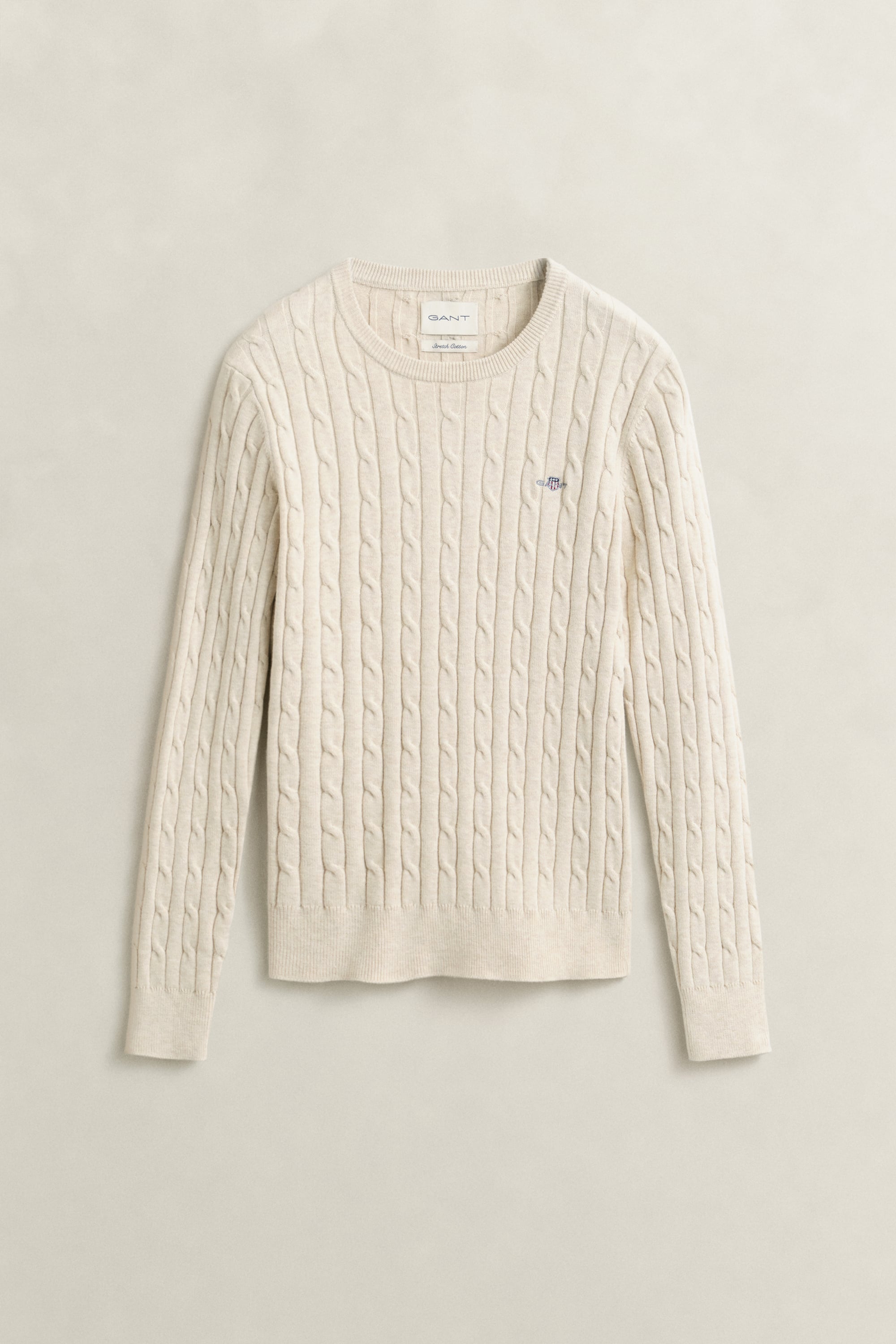 Gant Stretch Cotton Cable Knit Crew Neck Sweater