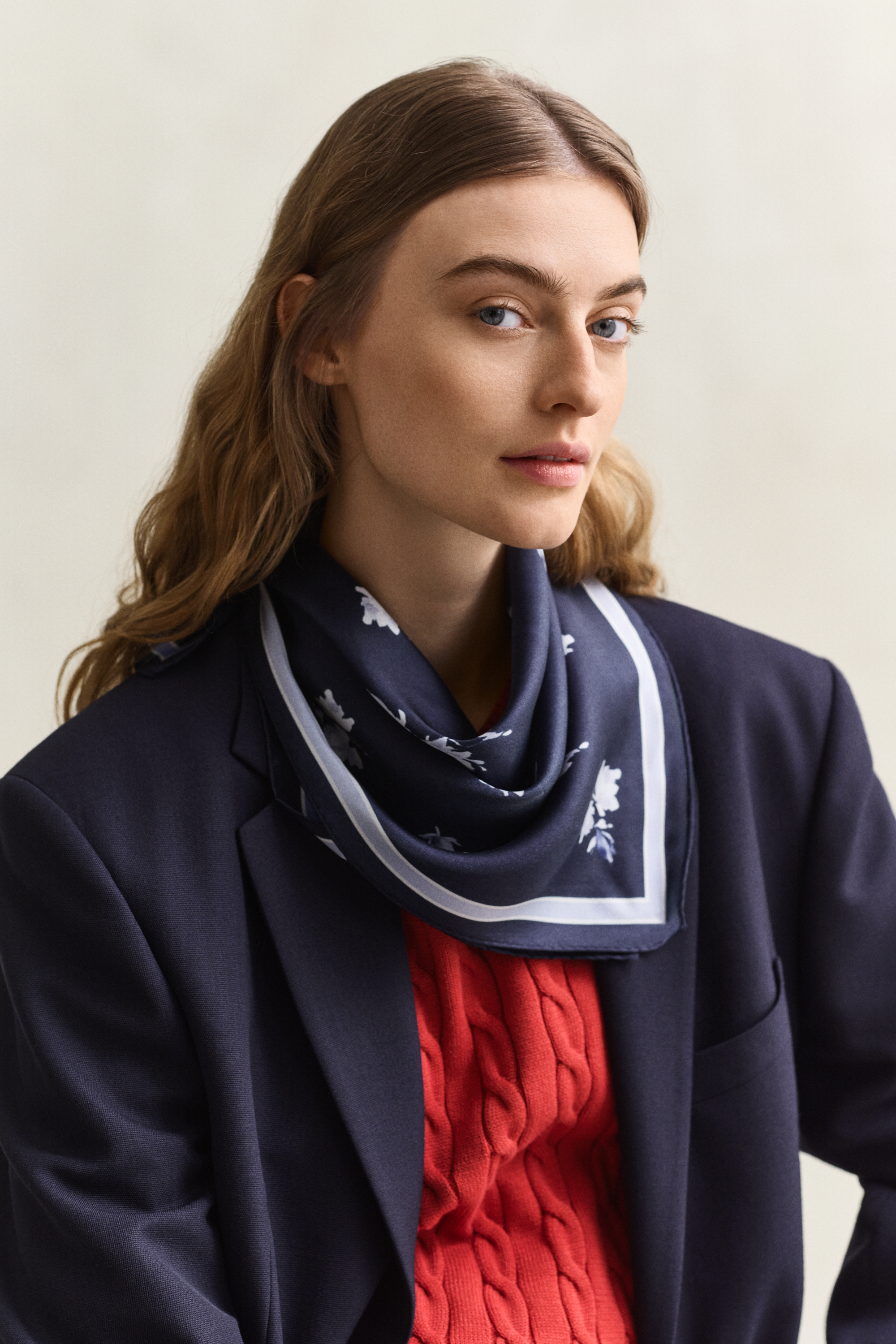 Gant Women's Navy Floral Print Silk Scarf (One Size) Evening Blue