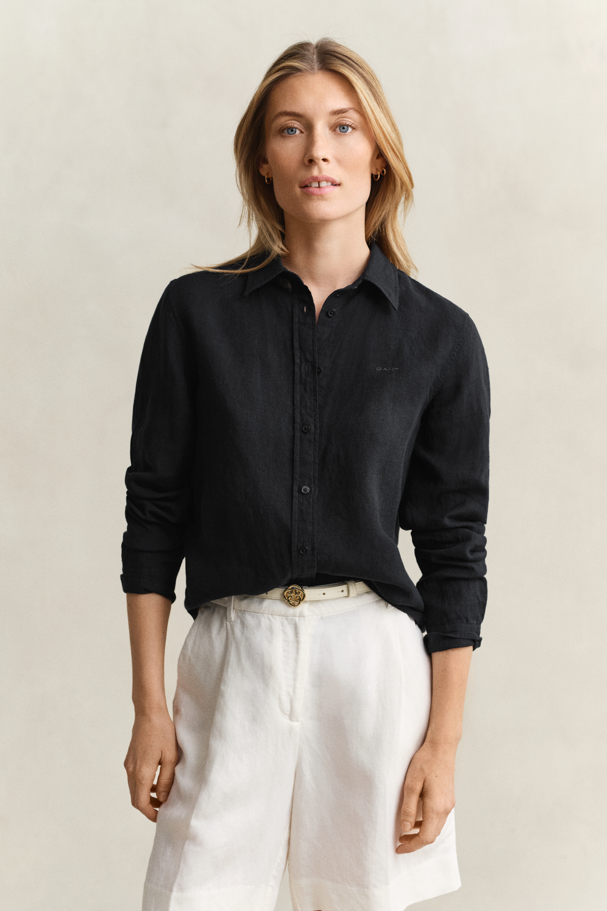 Gant Women's Black Regular Fit Linen Shirt (44)