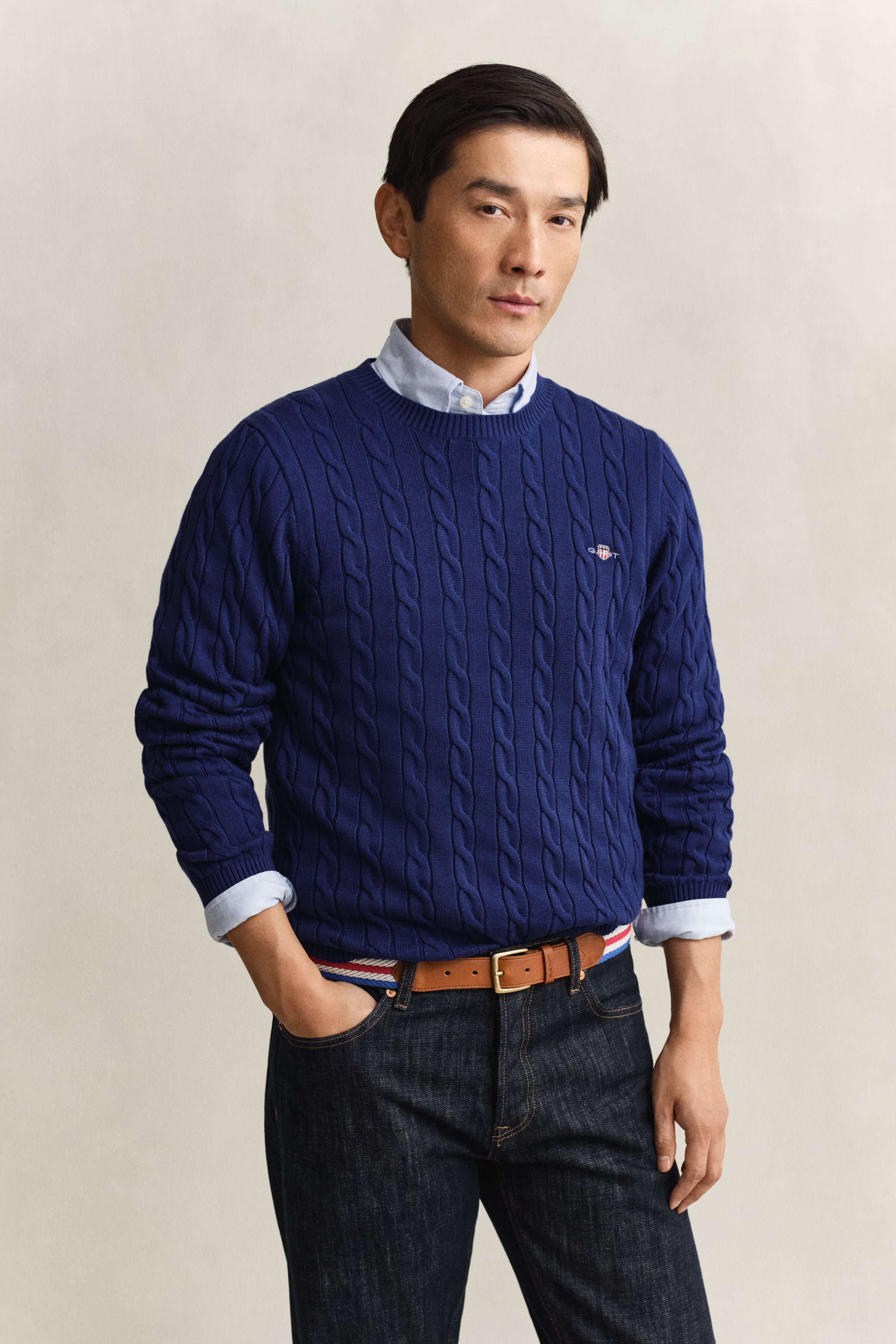 Gant Men's Navy Cotton Cable Knit Crew Neck Sweater (Xxxl) Rich