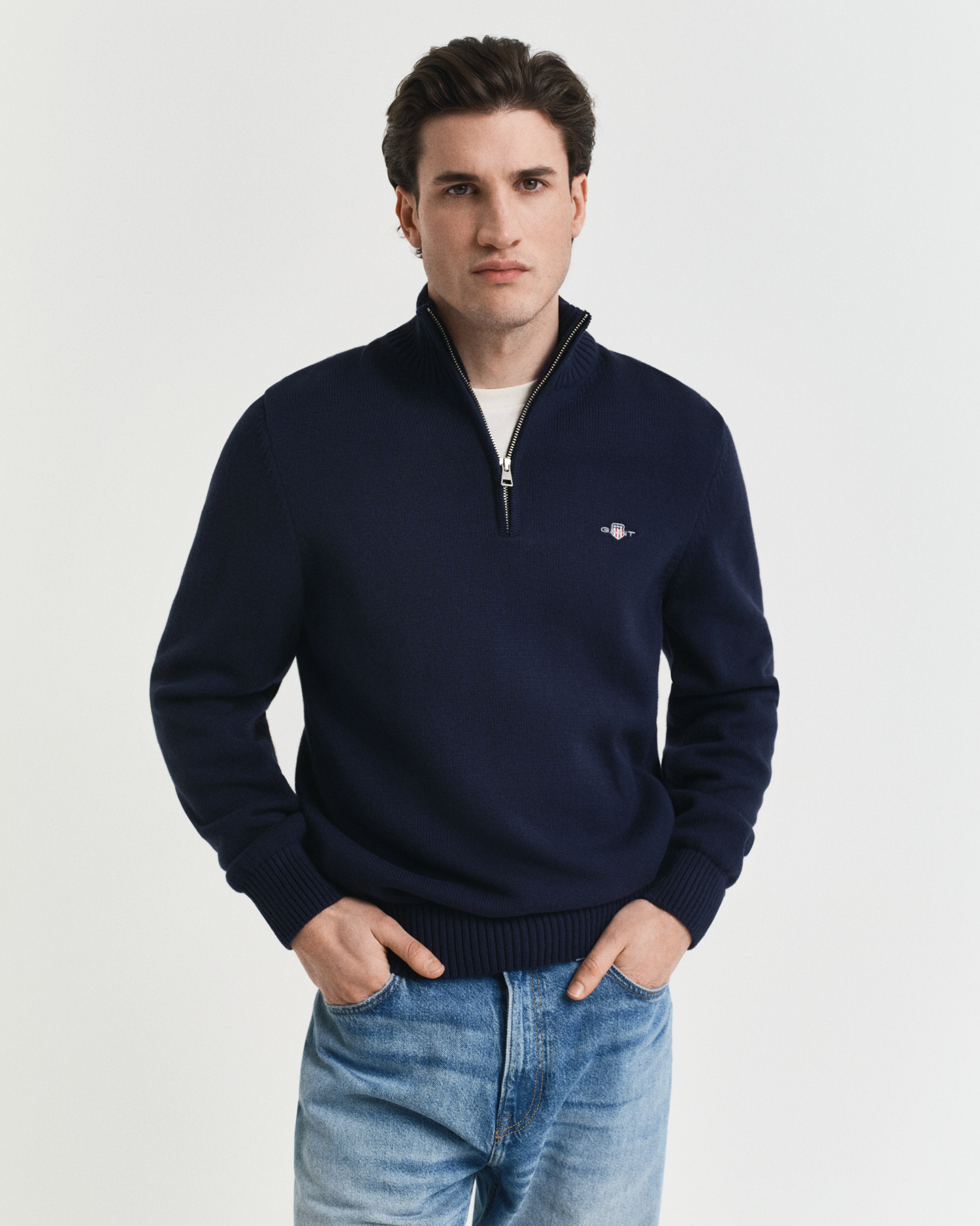 Gant Men's Blue Casual Cotton Half-Zip Sweater ) 4XL
