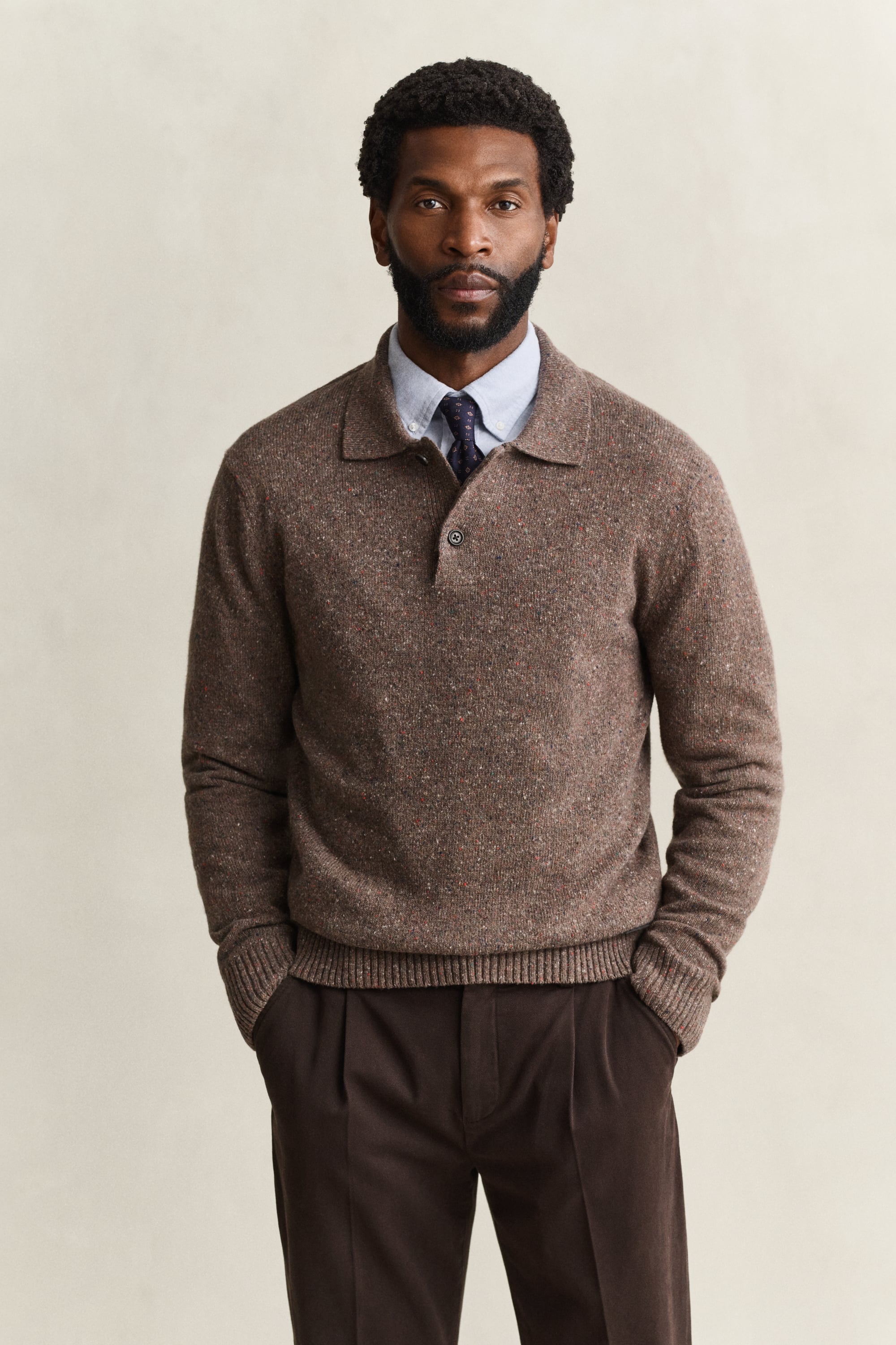 Wool Blend Nepps Polo Sweater EVENING