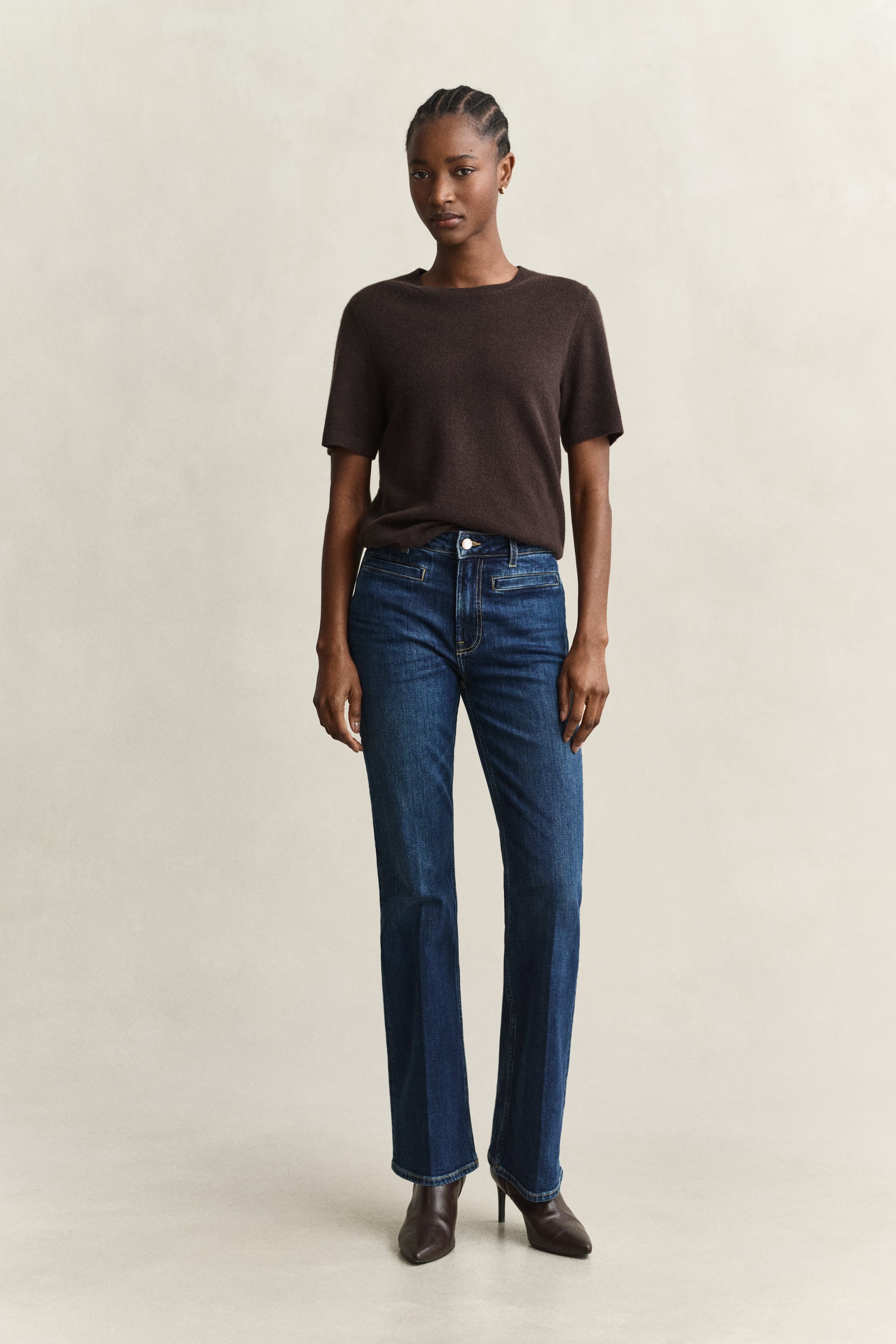 Gant Women's Navy Monogram Flared Jeans (32) Dark Blue Worn In