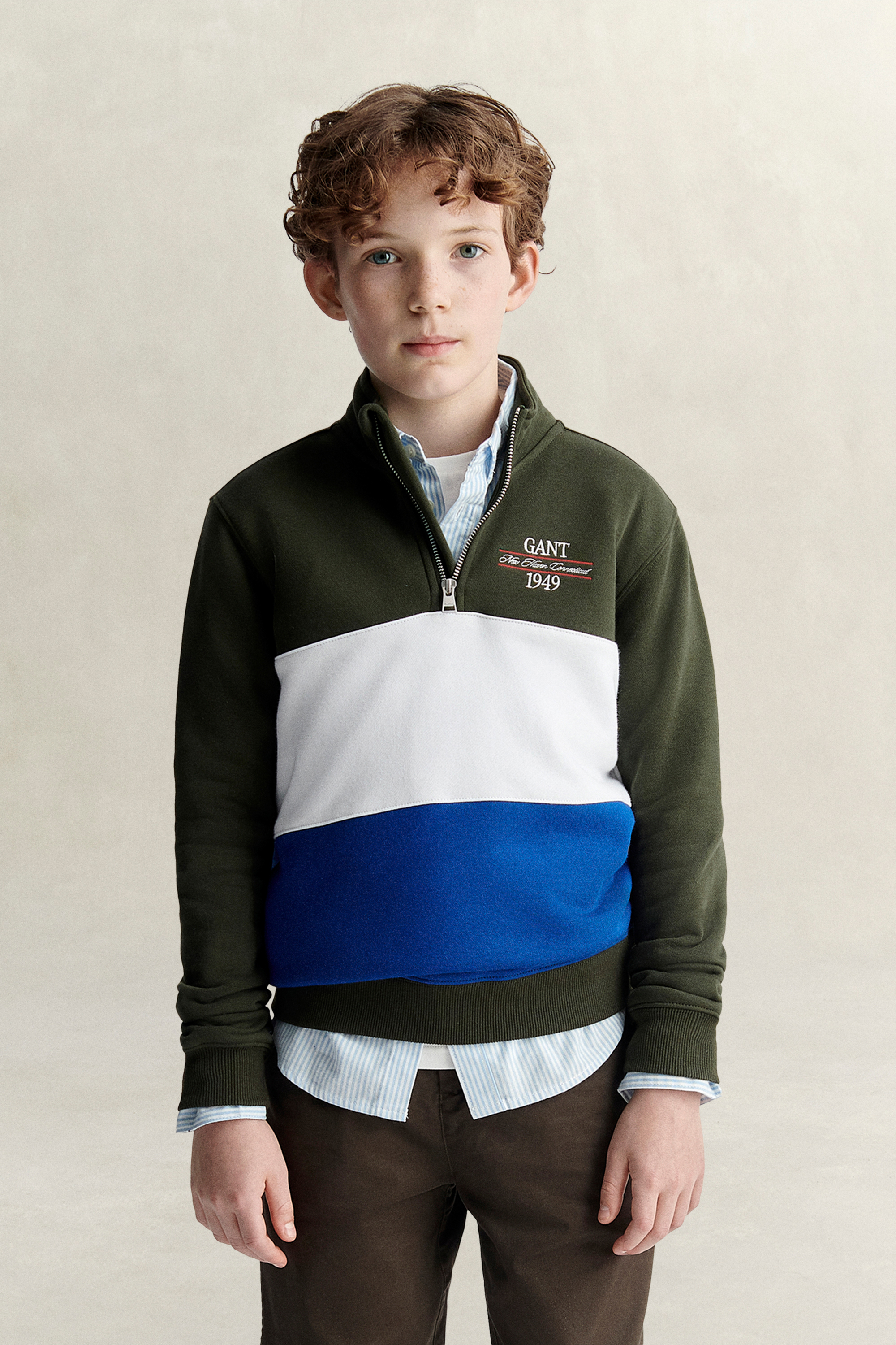 Block Half Zip Sweatshirt DARK MOSS