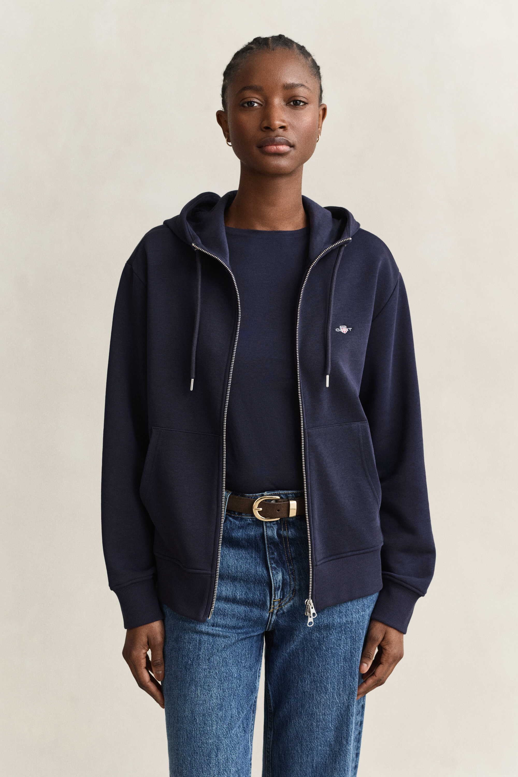 Gant Women's Navy Shield Zip Hoodie (M) Evening Blue