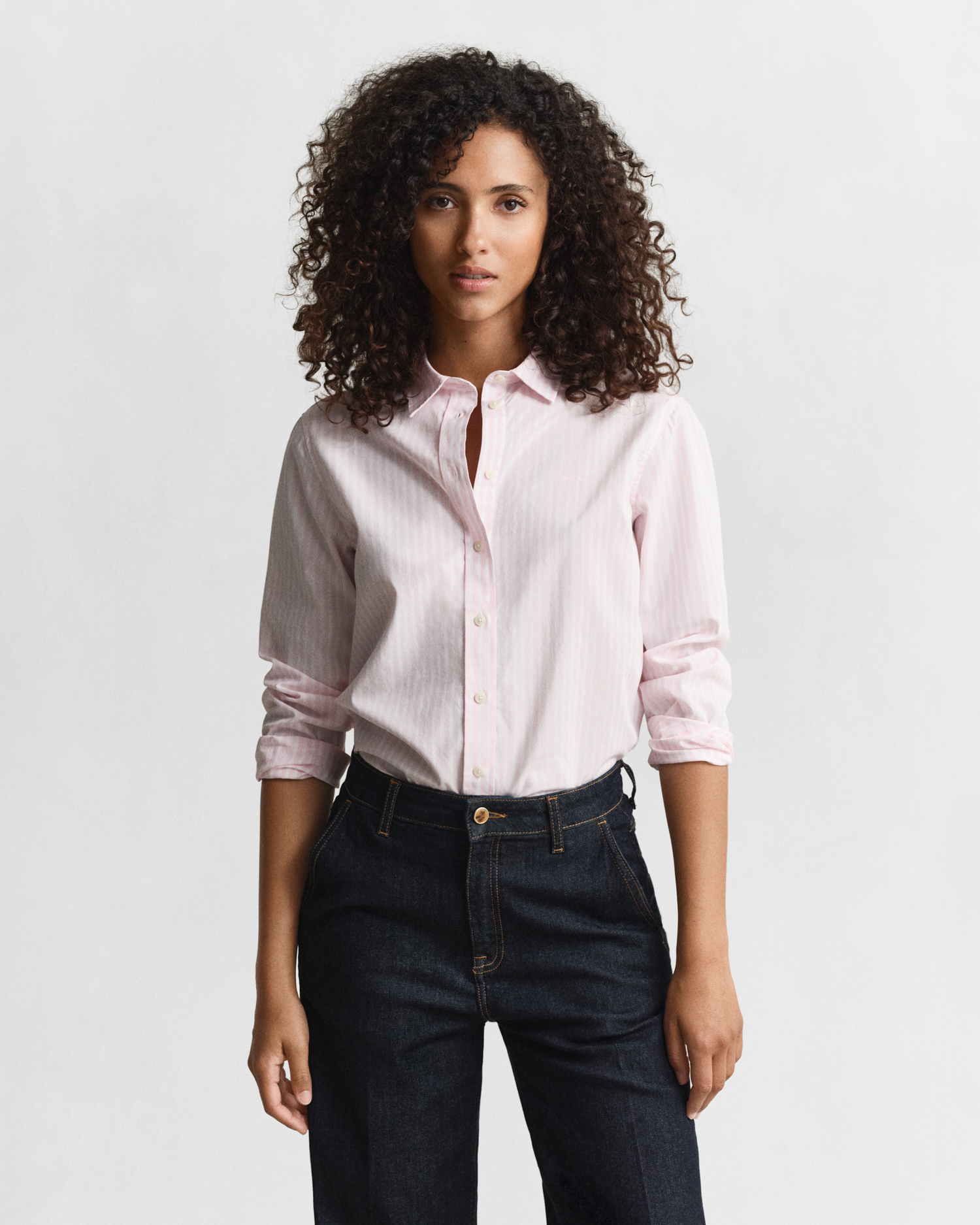 Gant Women's Pink Regular Fit Classic Striped Poplin Shirt (40) Light