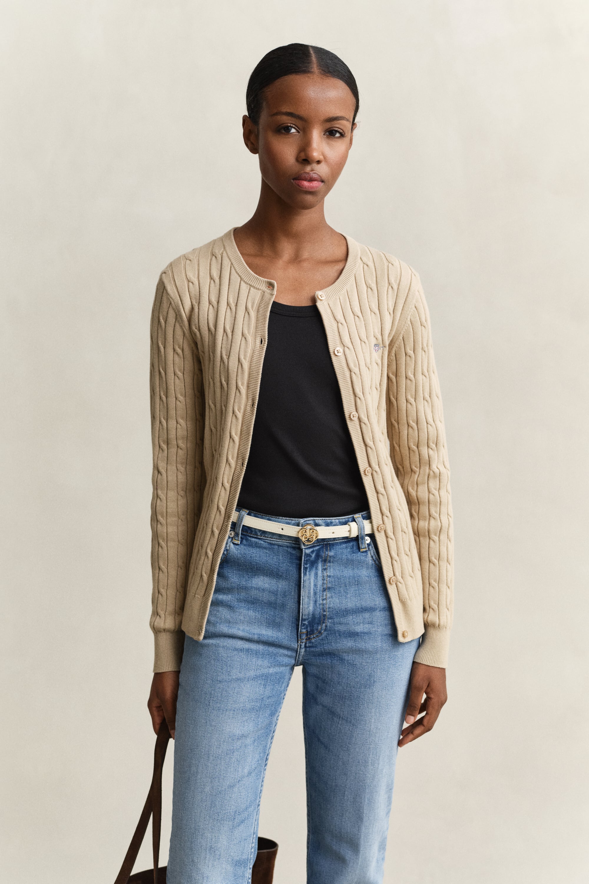 Gant Women's Oat Beige Cable Knit Cardigan (L)
