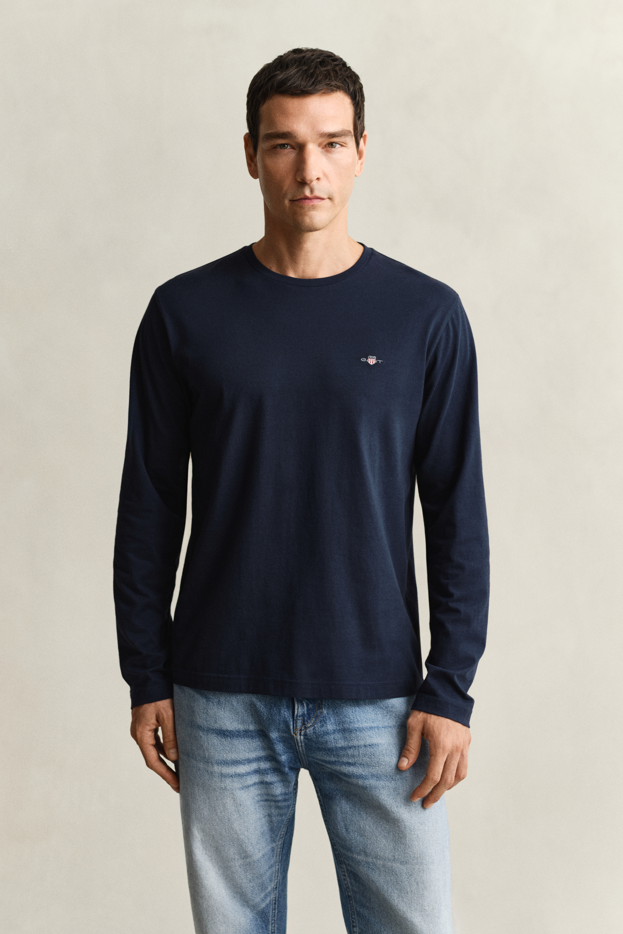 Gant Men's Navy Shield Long Sleeve T-Shirt (Xxxl) Evening Blue