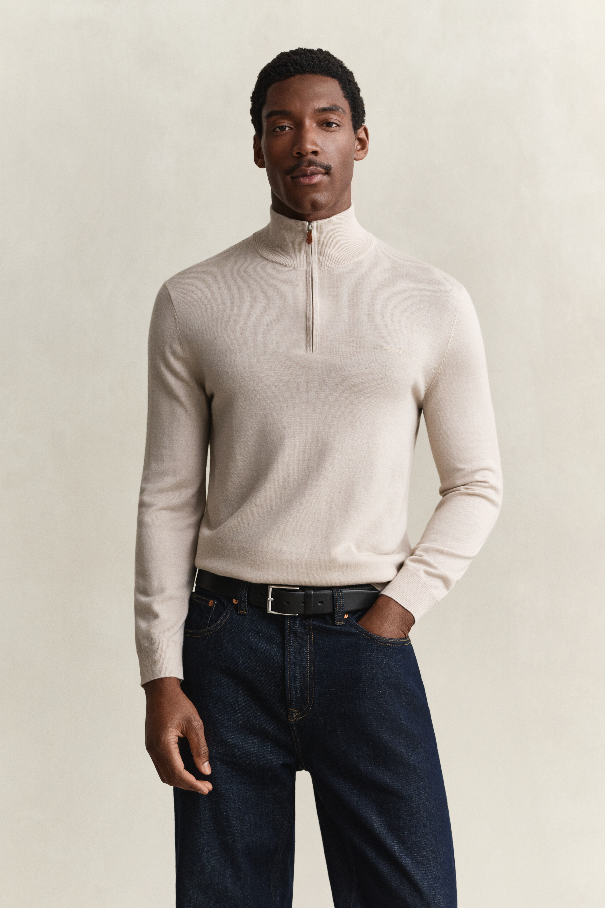 Gant Men's Clay Beige Merino Wool Half-Zip Sweater (Xxl)