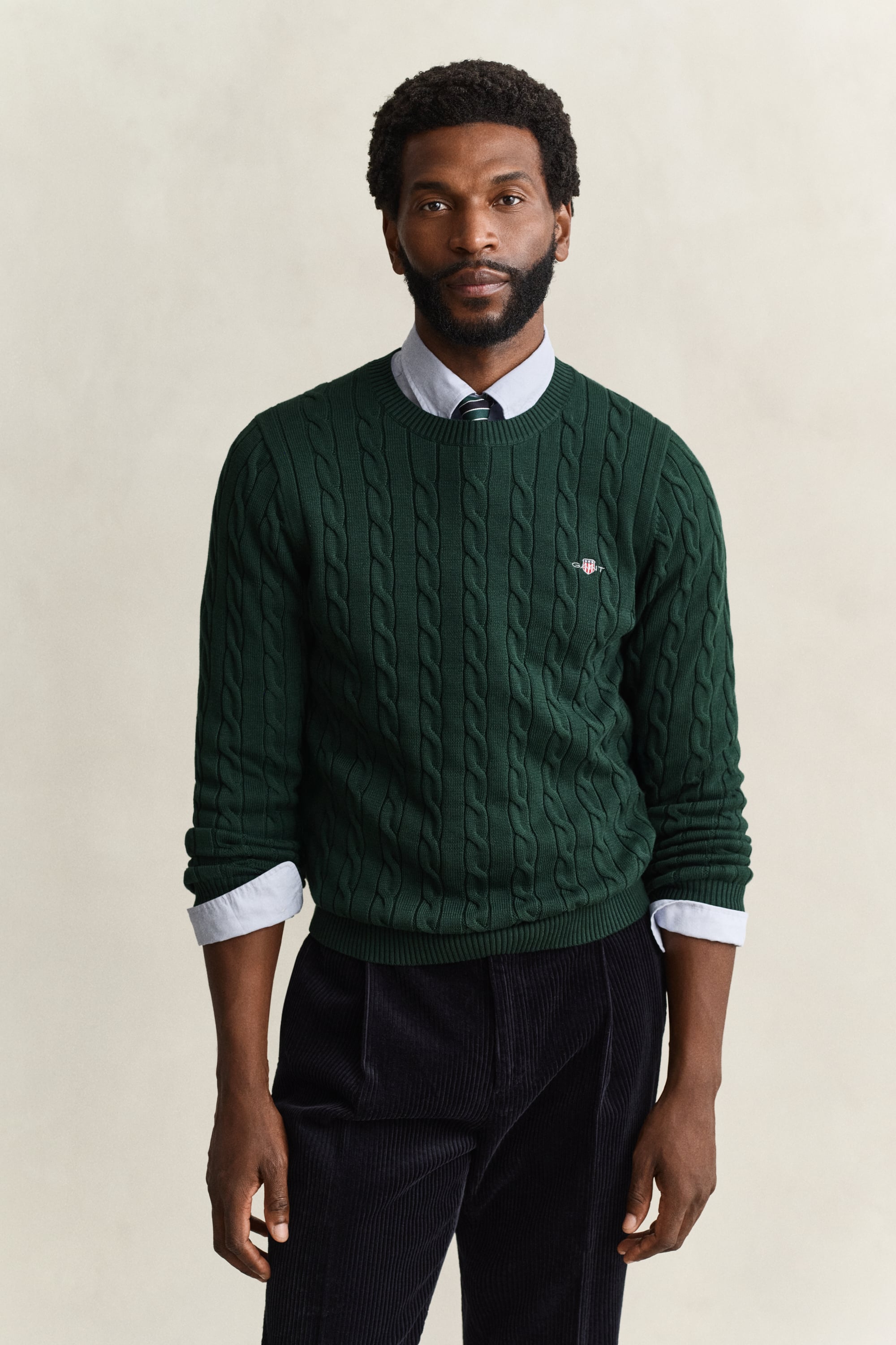 Gant Men's Cable Knit Crew Neck Jumper in Navy Cotton, Size XL - Image 4